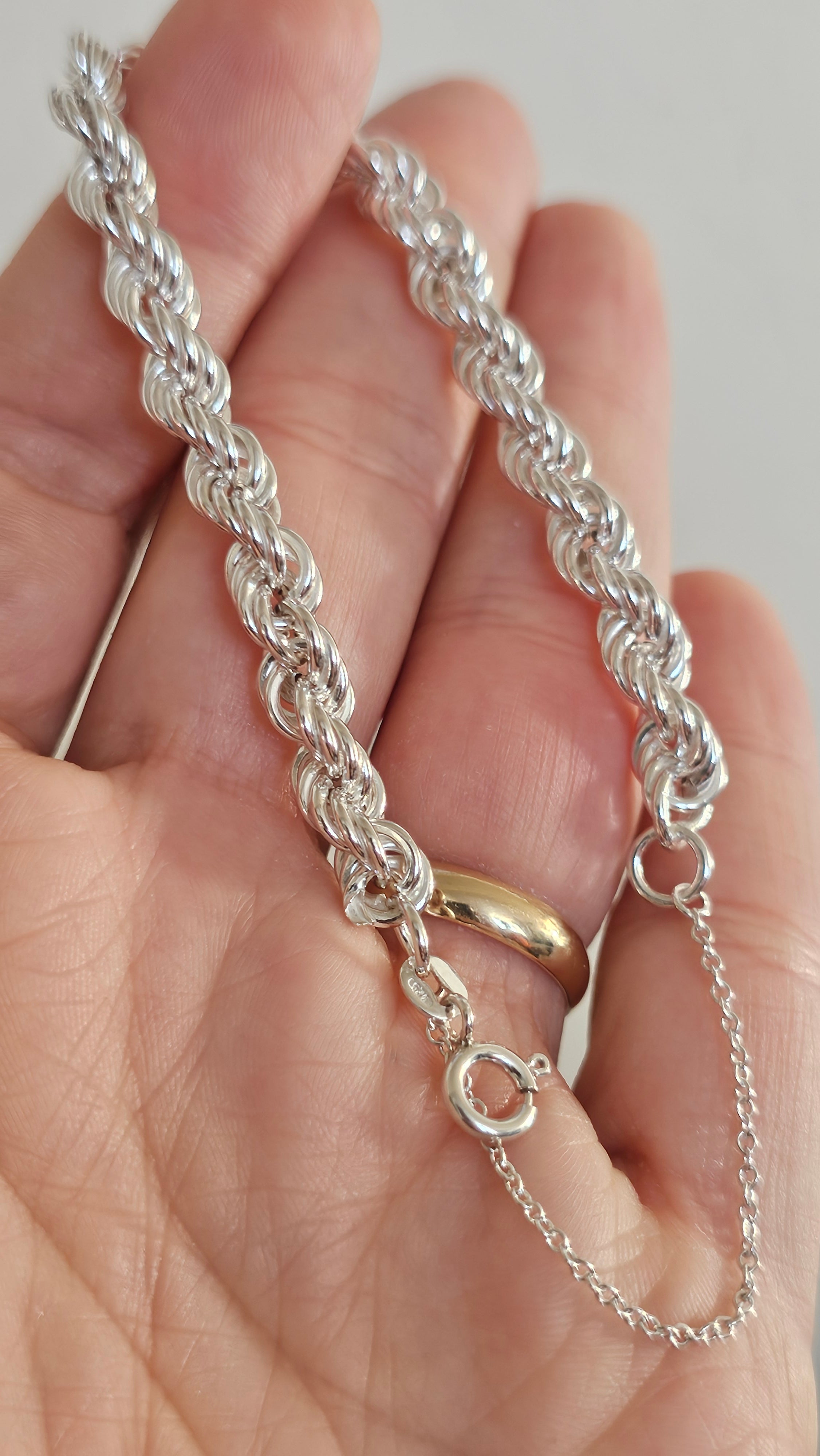 925 Sterling Silver Rope Chain Bracelet 9.26g, 6.45mm