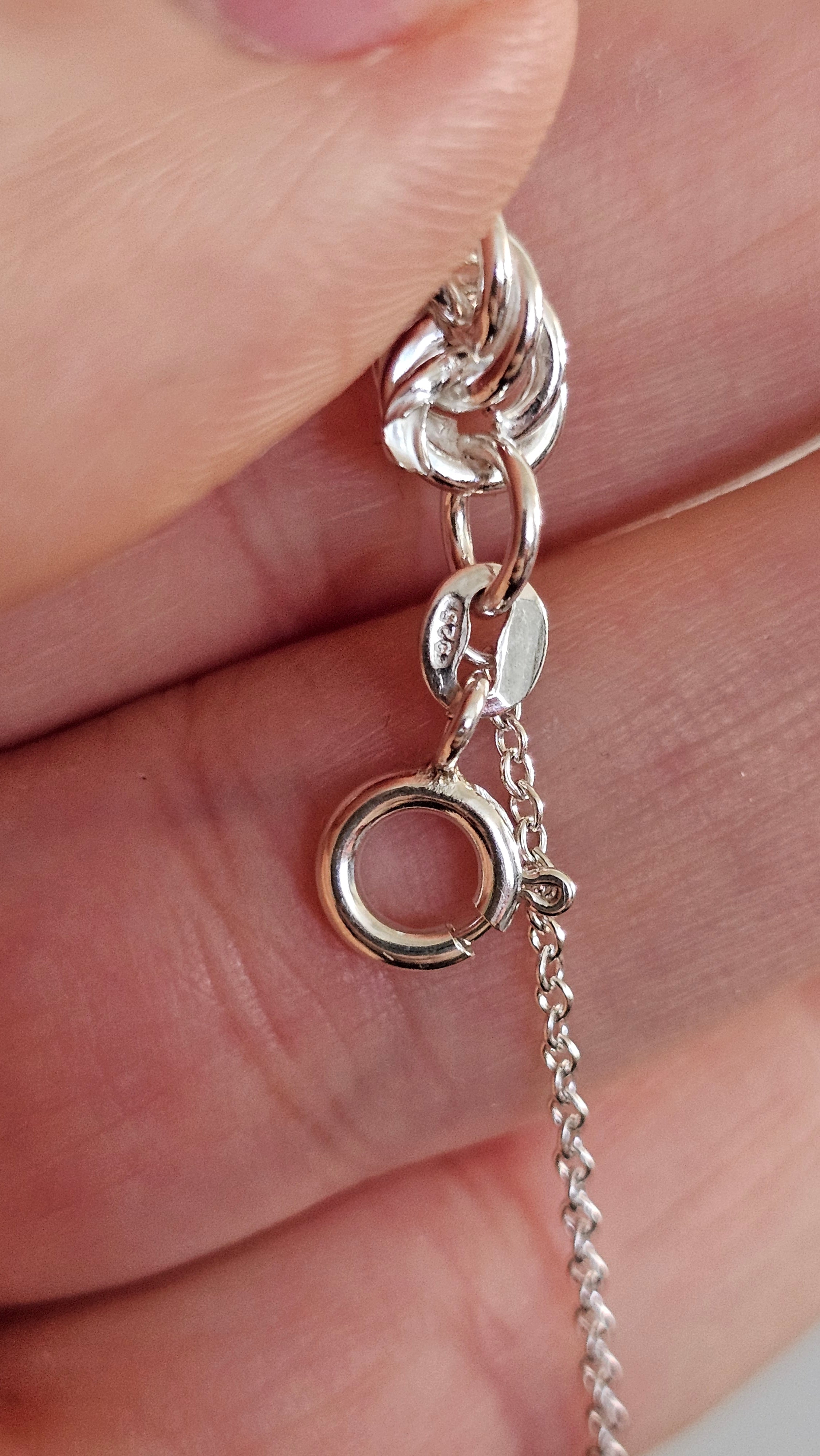 925 Sterling Silver Rope Chain Bracelet 9.26g, 6.45mm