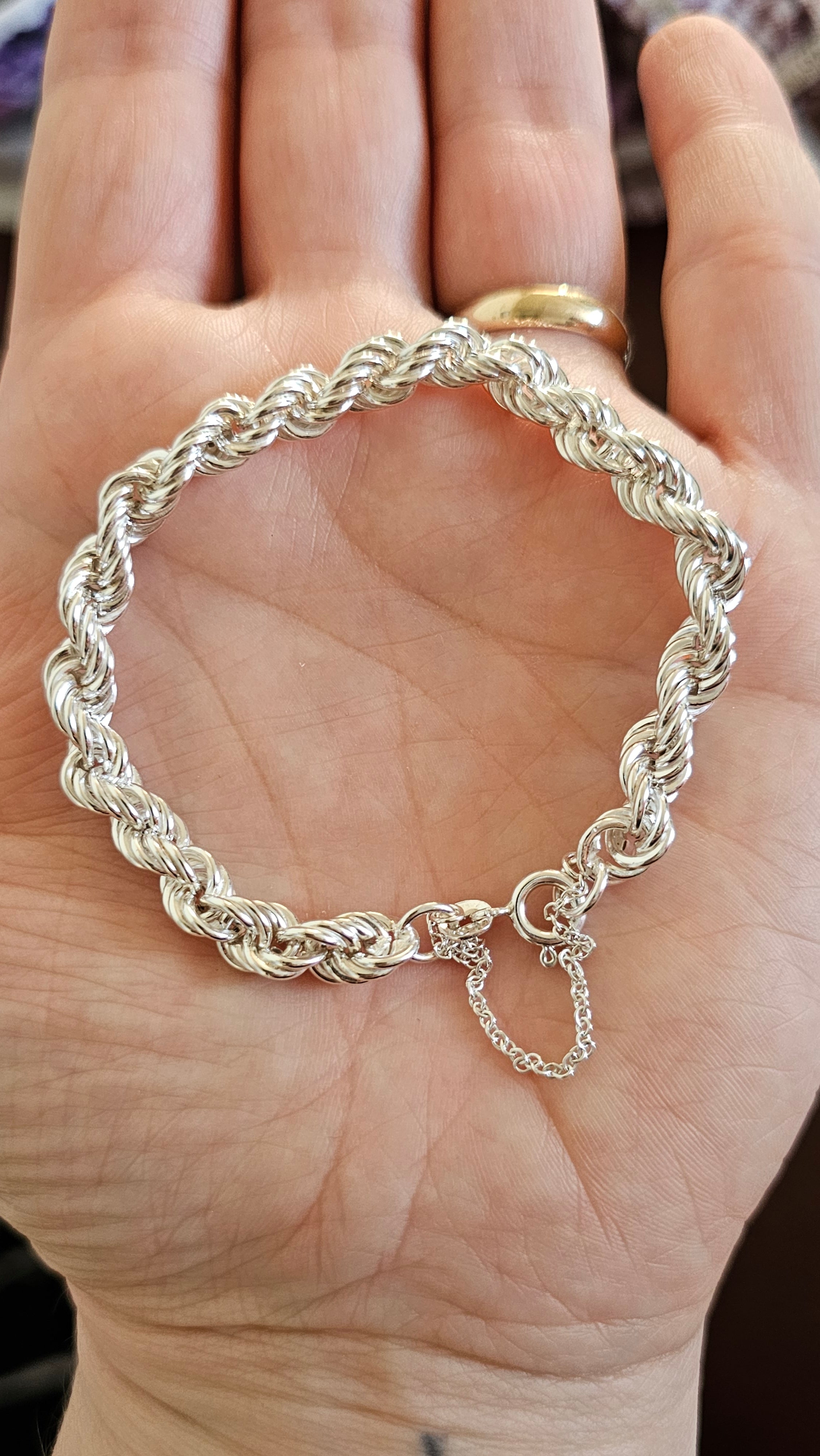 925 Sterling Silver Rope Chain Bracelet 9.26g, 6.45mm