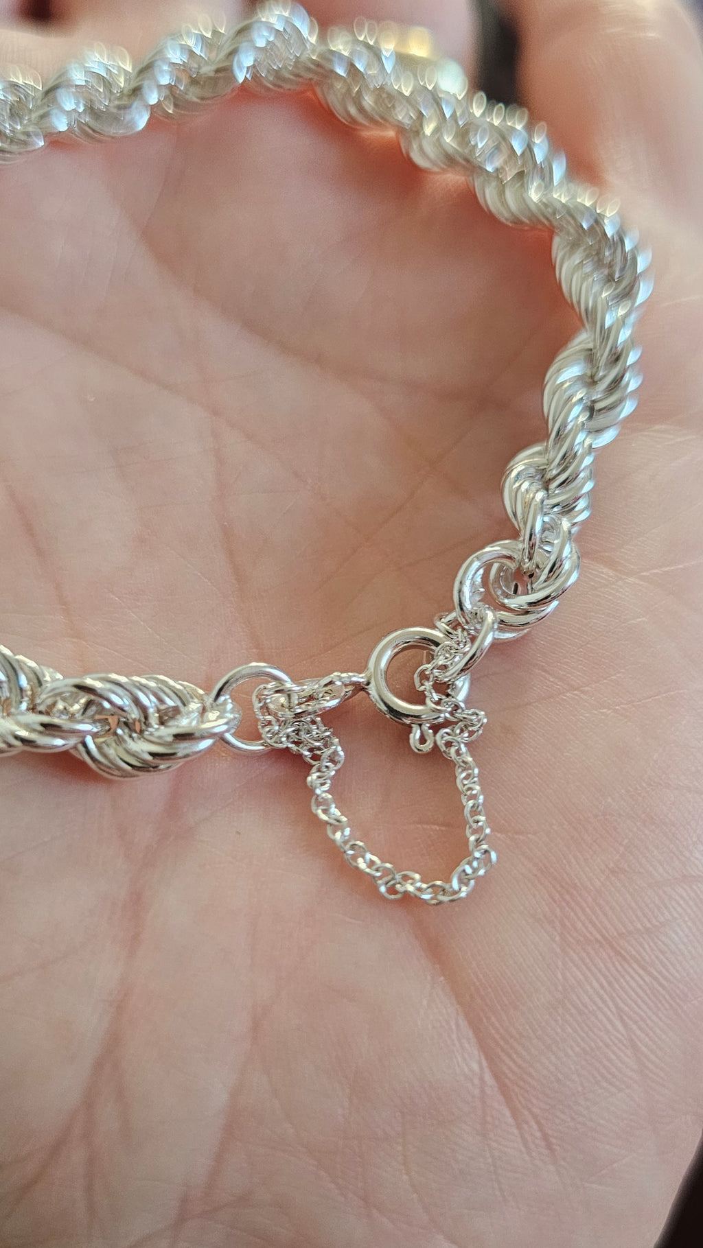 925 Sterling Silver Rope Chain Bracelet 9.26g, 6.45mm