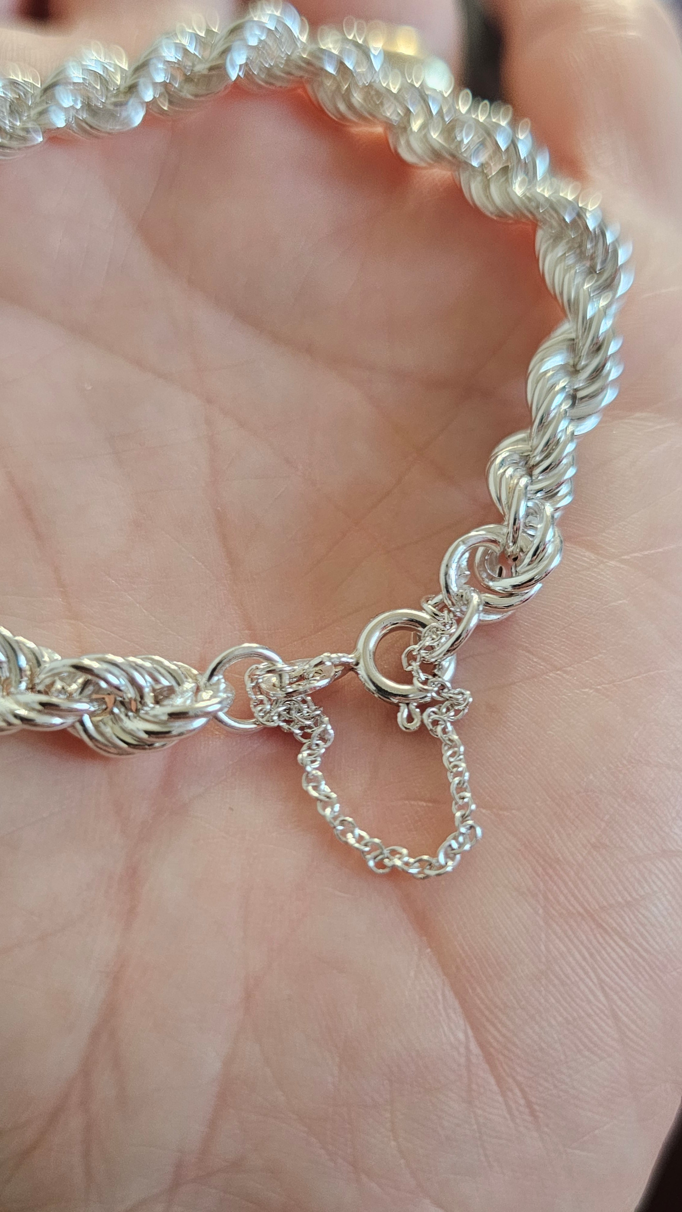 925 Sterling Silver Rope Chain Bracelet 9.26g, 6.45mm
