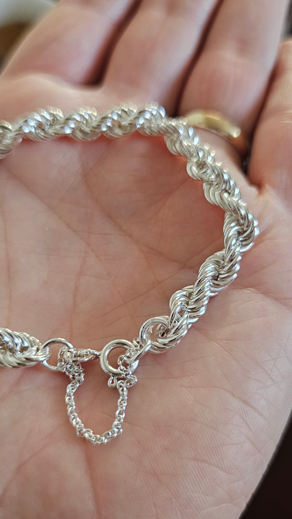 925 Sterling Silver Rope Chain Bracelet 9.26g, 6.45mm