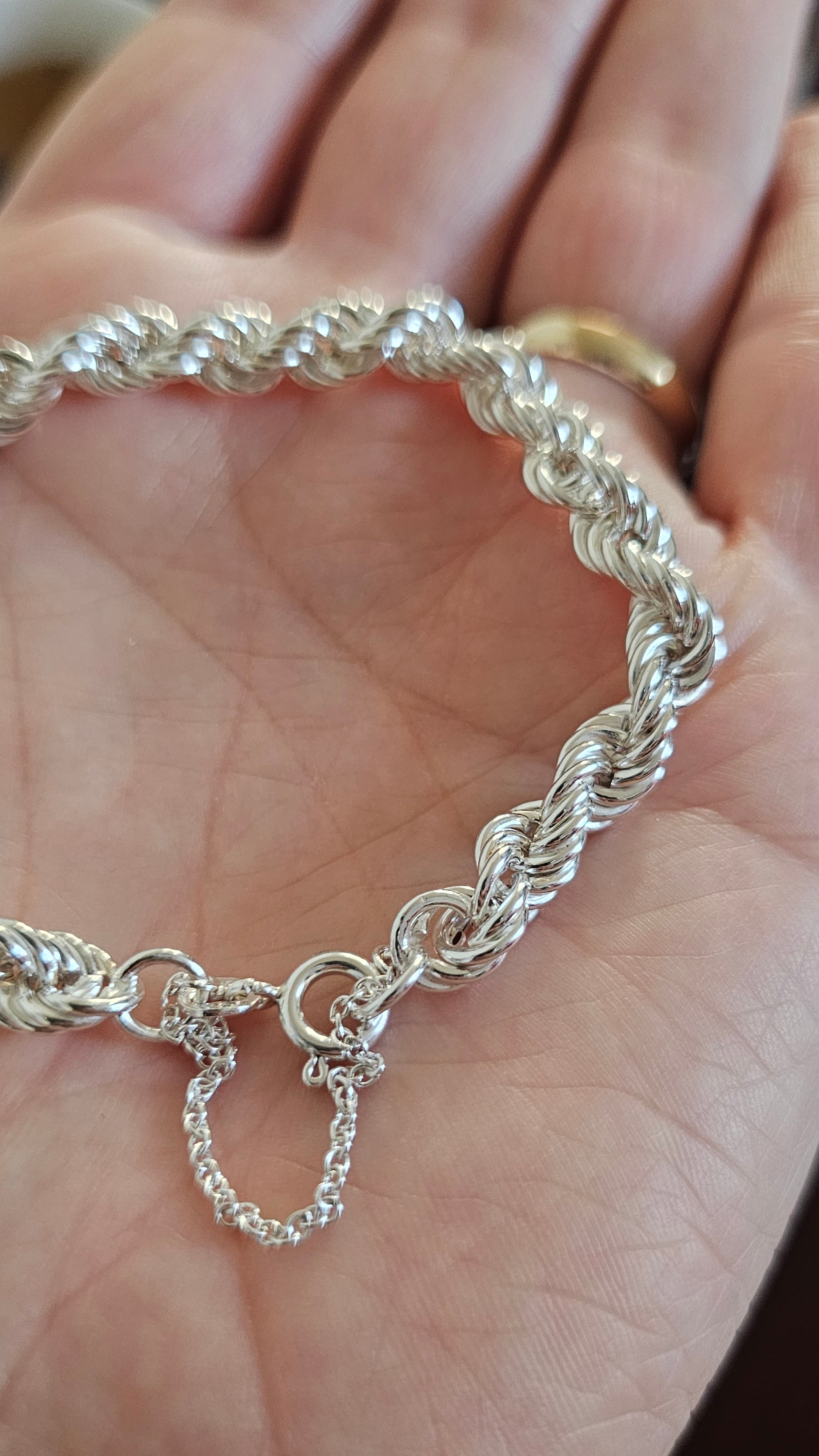 925 Sterling Silver Rope Chain Bracelet 9.26g, 6.45mm