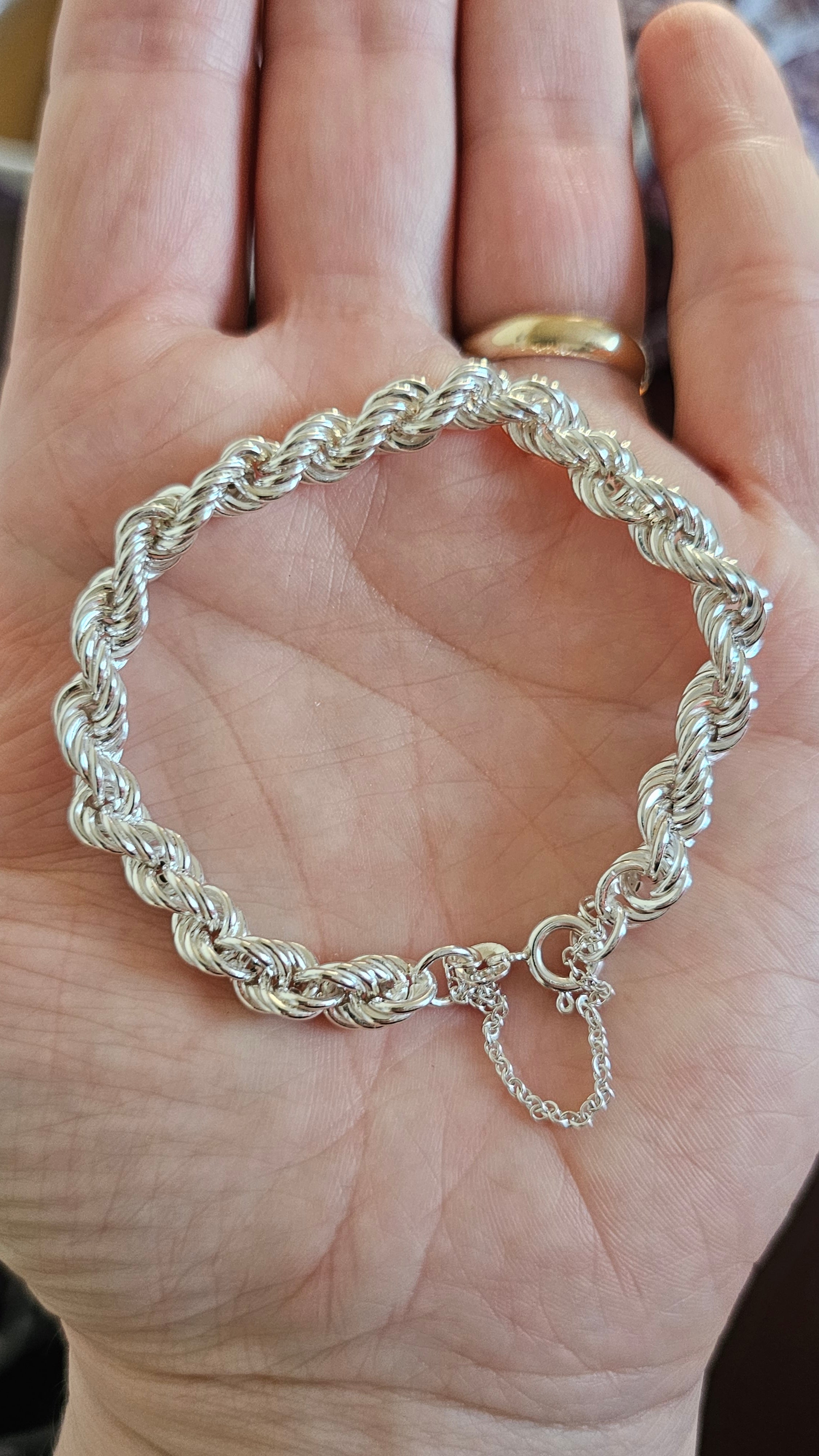 925 Sterling Silver Rope Chain Bracelet 9.26g, 6.45mm