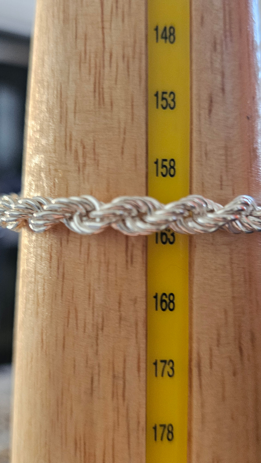 925 Sterling Silver Rope Chain Bracelet 9.26g, 6.45mm