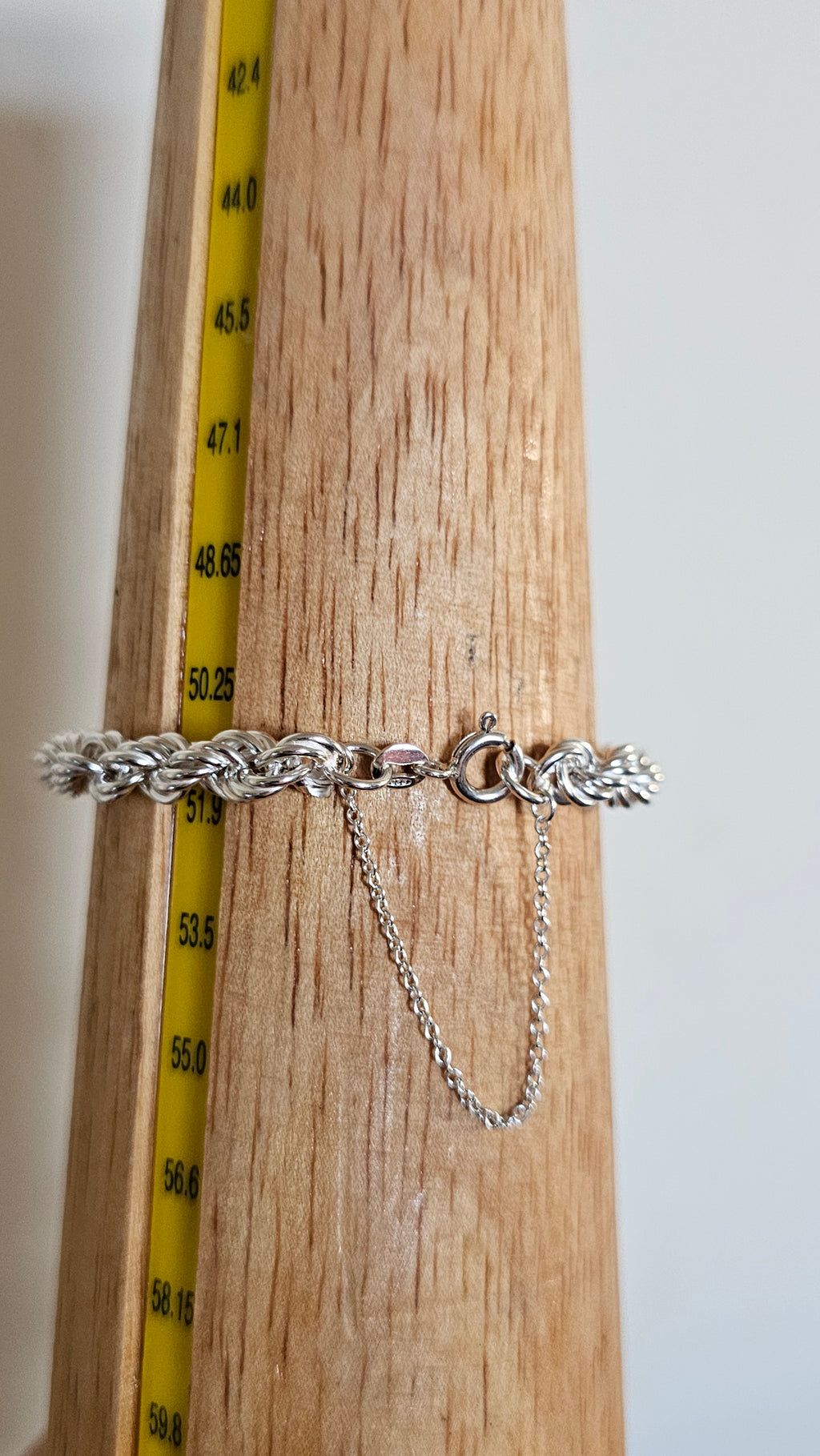 925 Sterling Silver Rope Chain Bracelet 9.26g, 6.45mm