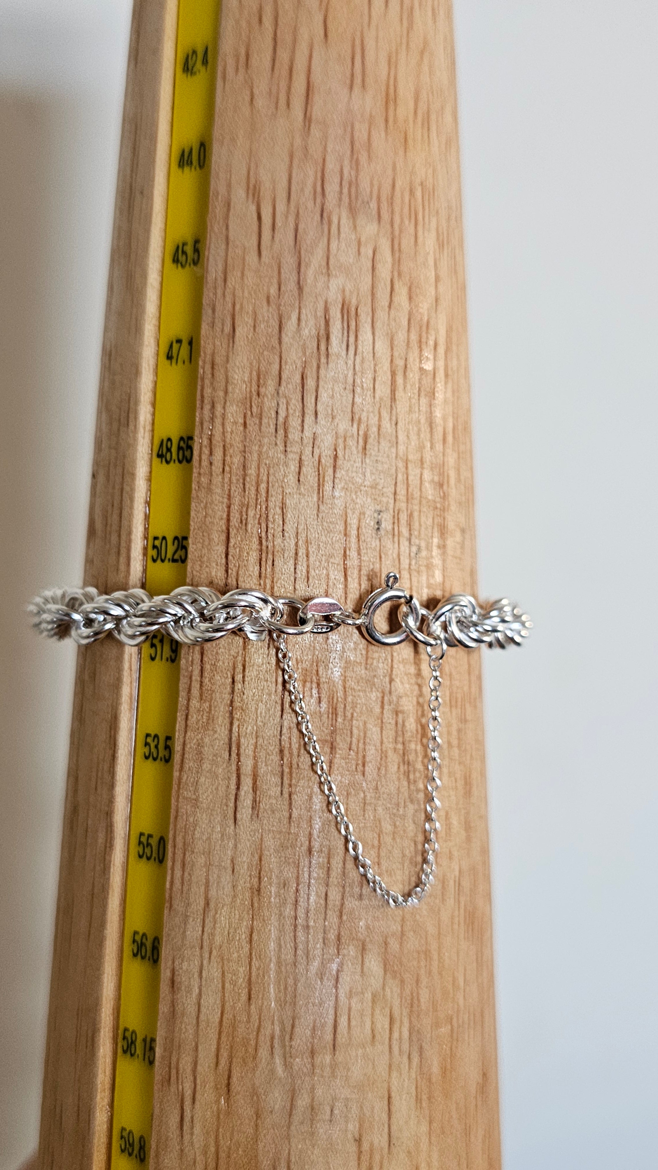 925 Sterling Silver Rope Chain Bracelet 9.26g, 6.45mm