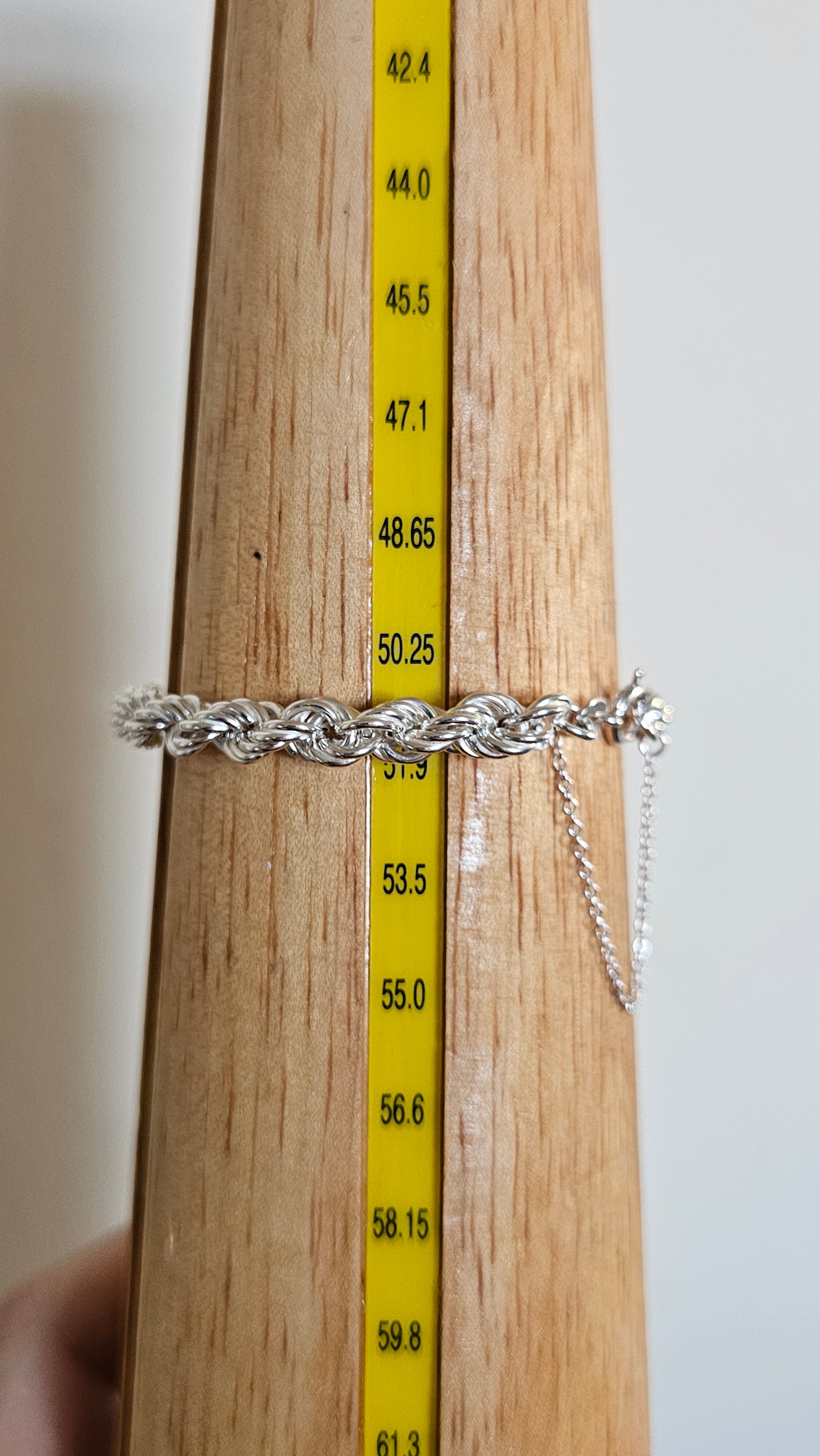 925 Sterling Silver Rope Chain Bracelet 9.26g, 6.45mm