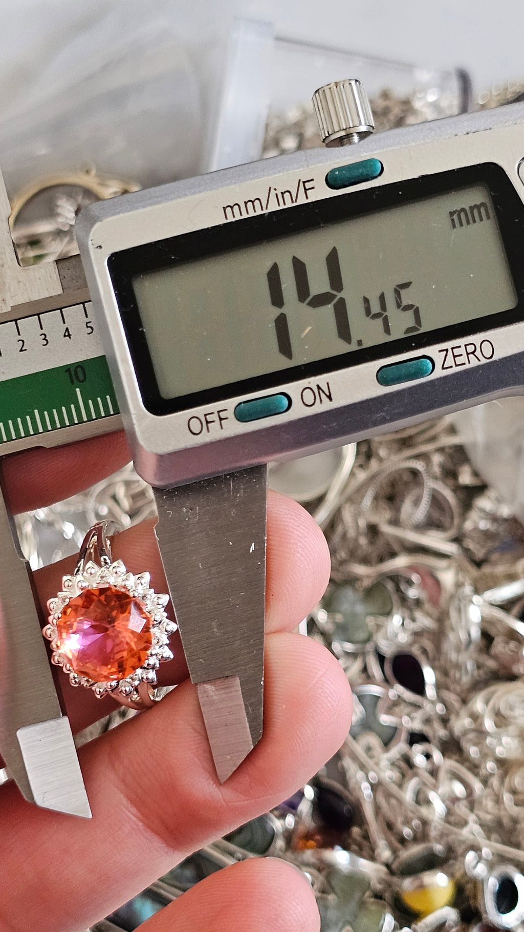 925 Sterling Silver Padparadscha Quartz Halo Ring – Size P 1/2