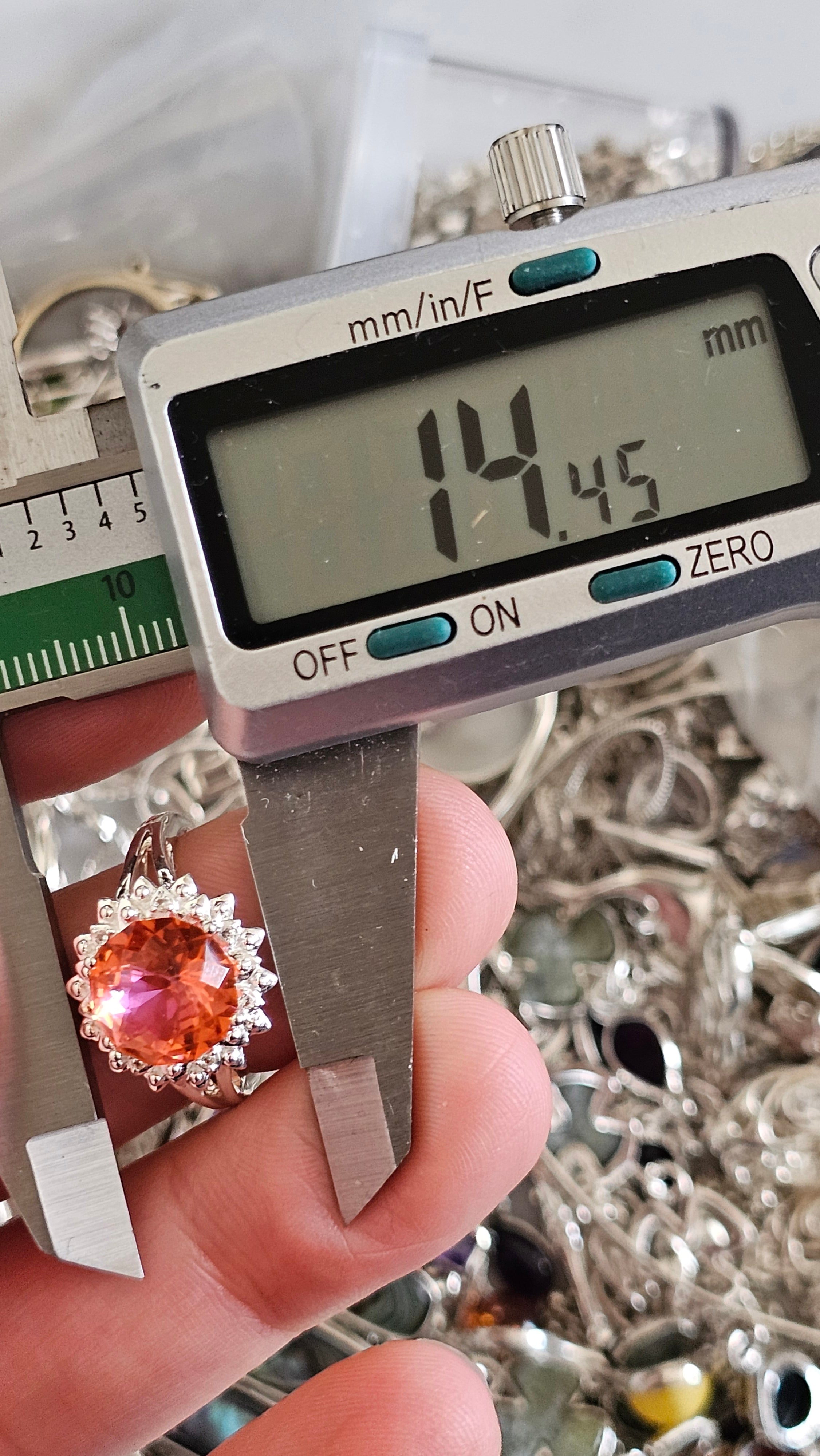 925 Sterling Silver Padparadscha Quartz Halo Ring – Size P 1/2