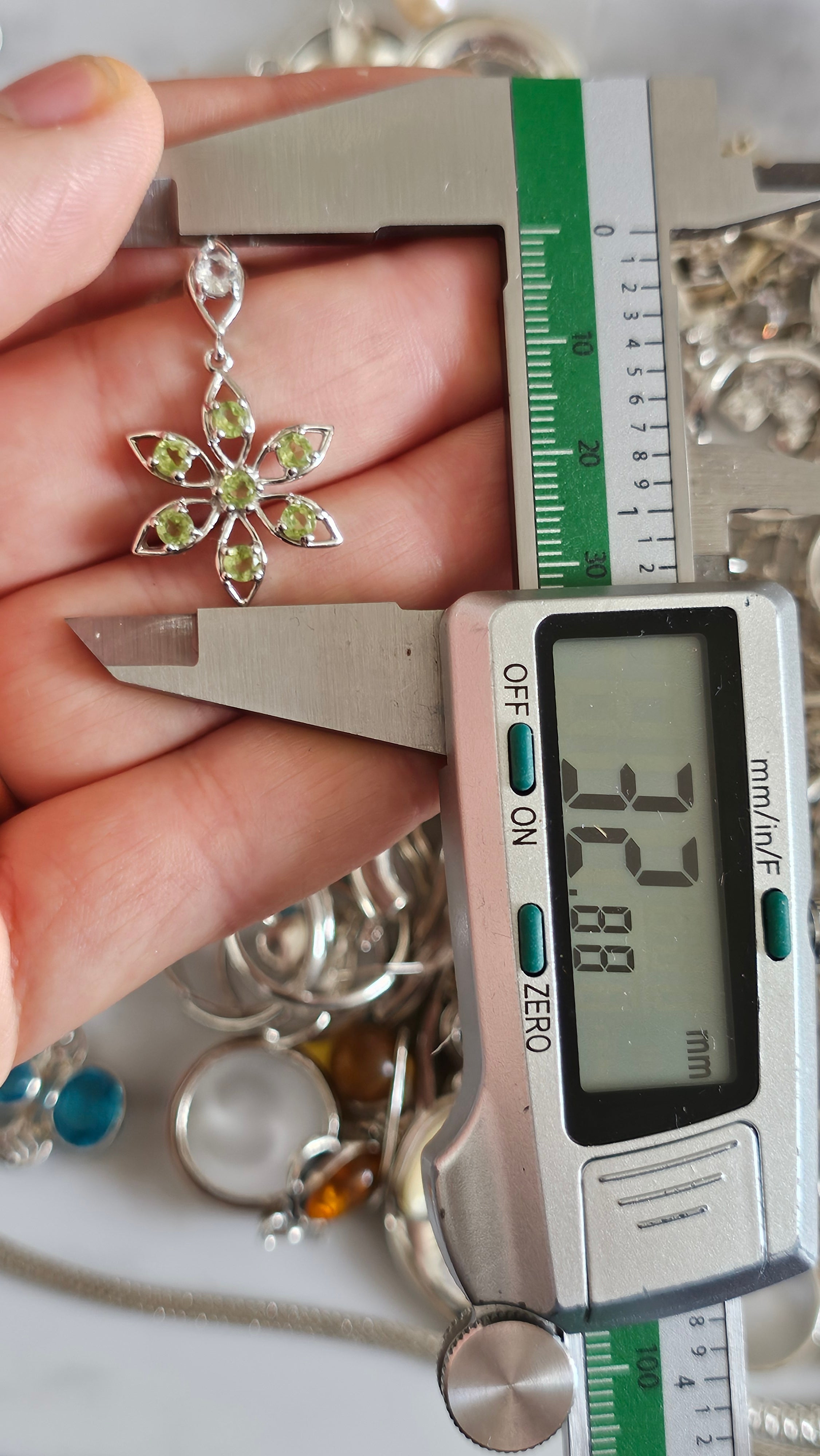 Solid 925 Sterling Silver Natural Peridot Floral Drop Earrings