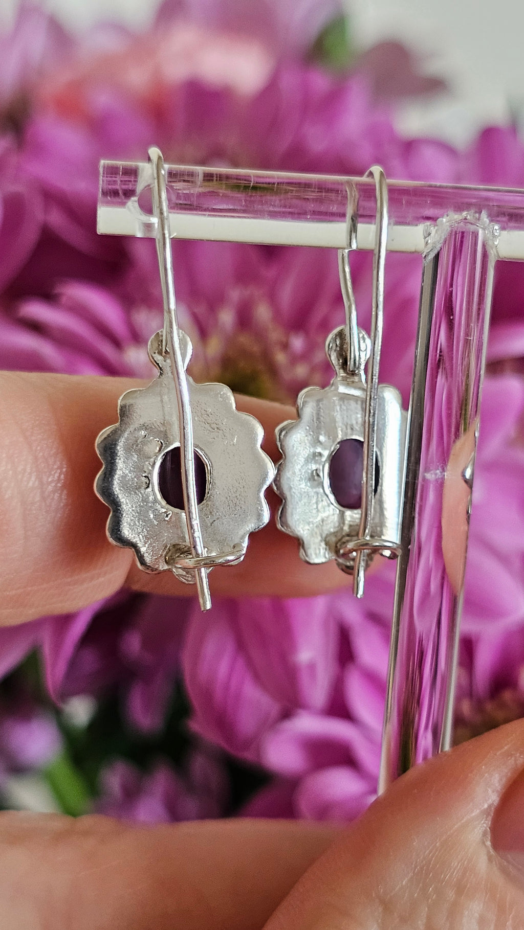 925 Sterling Silver & Oval Amethyst Ornate Drop Earrings