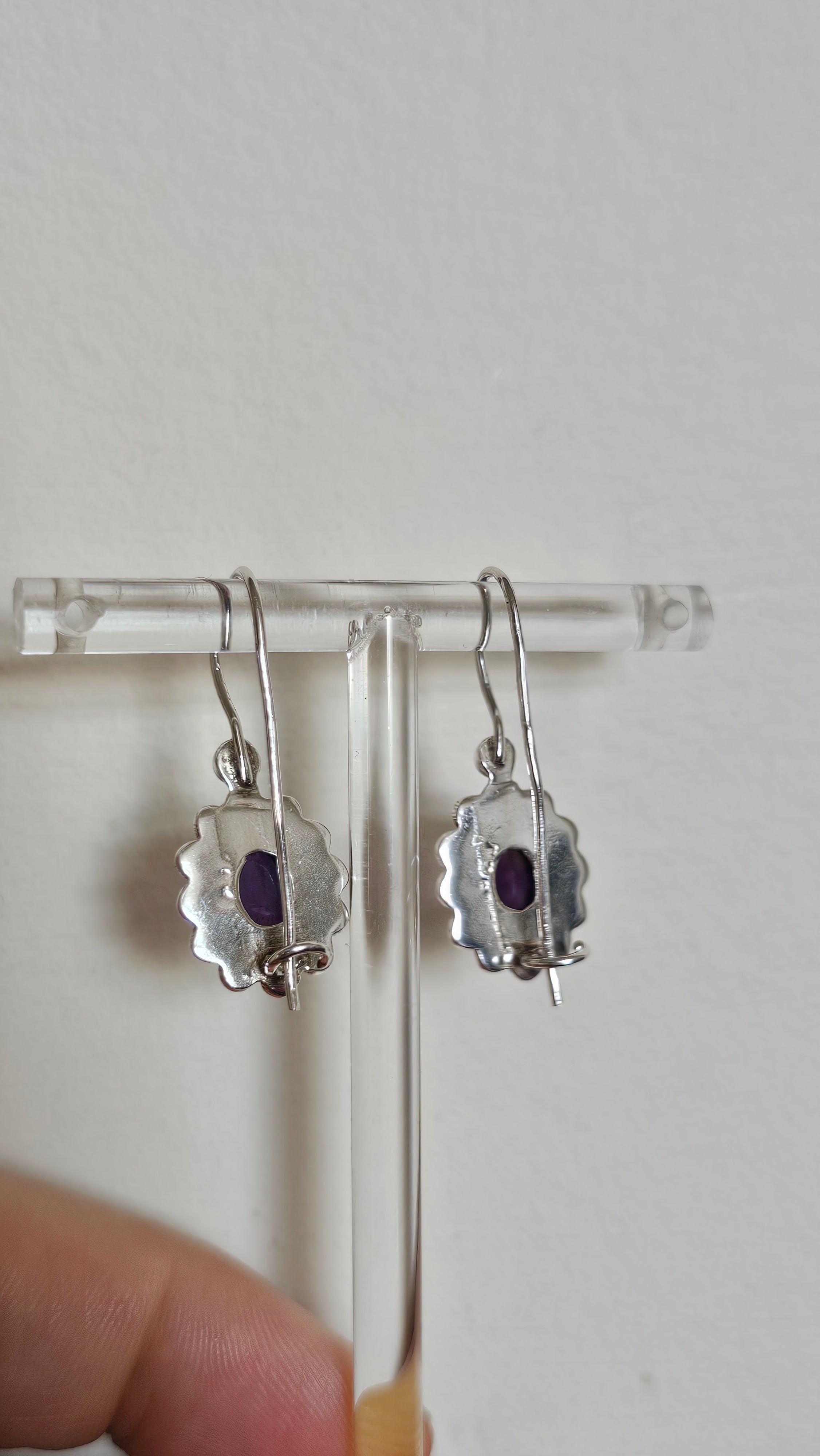 925 Sterling Silver & Oval Amethyst Ornate Drop Earrings