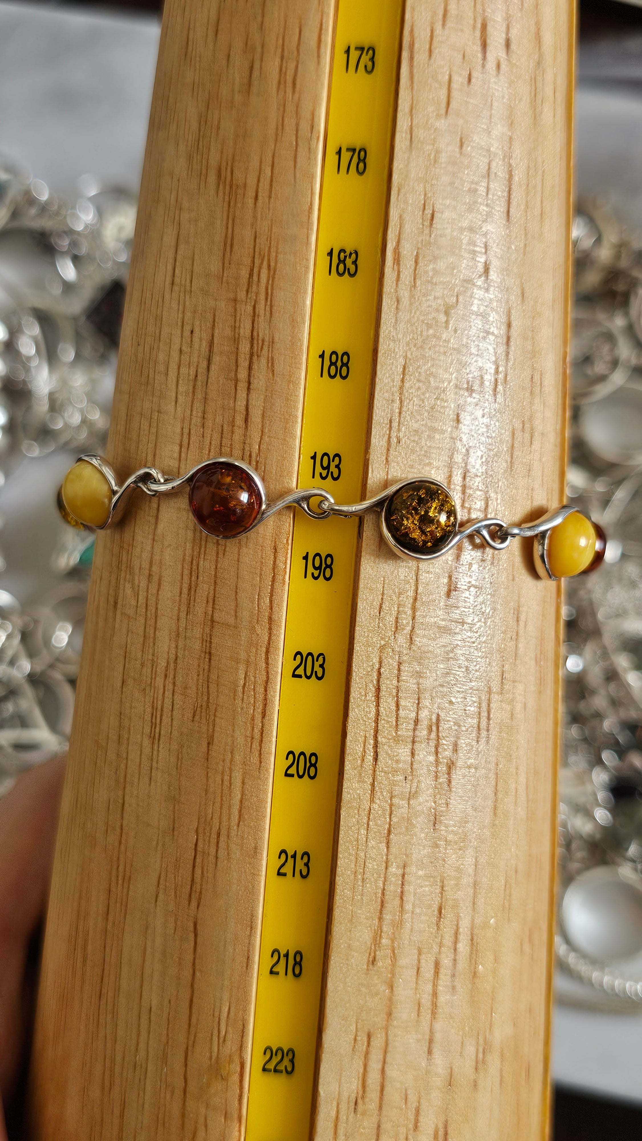 925 Sterling Silver Multi-Color Amber Swirl Link Bracelet 19cm