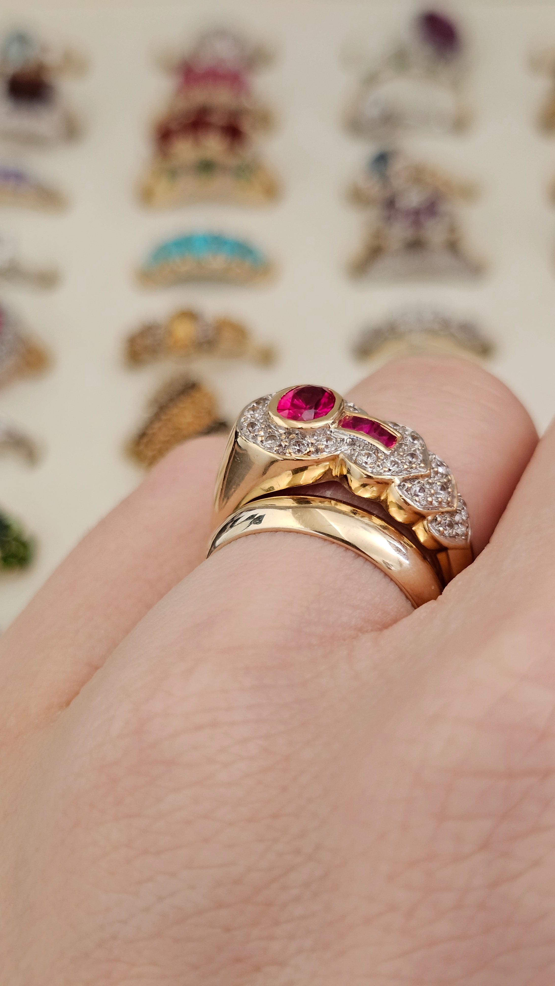 Vintage 18ct Yellow Gold Natural Spinel & Ruby Dress Ring – Size P