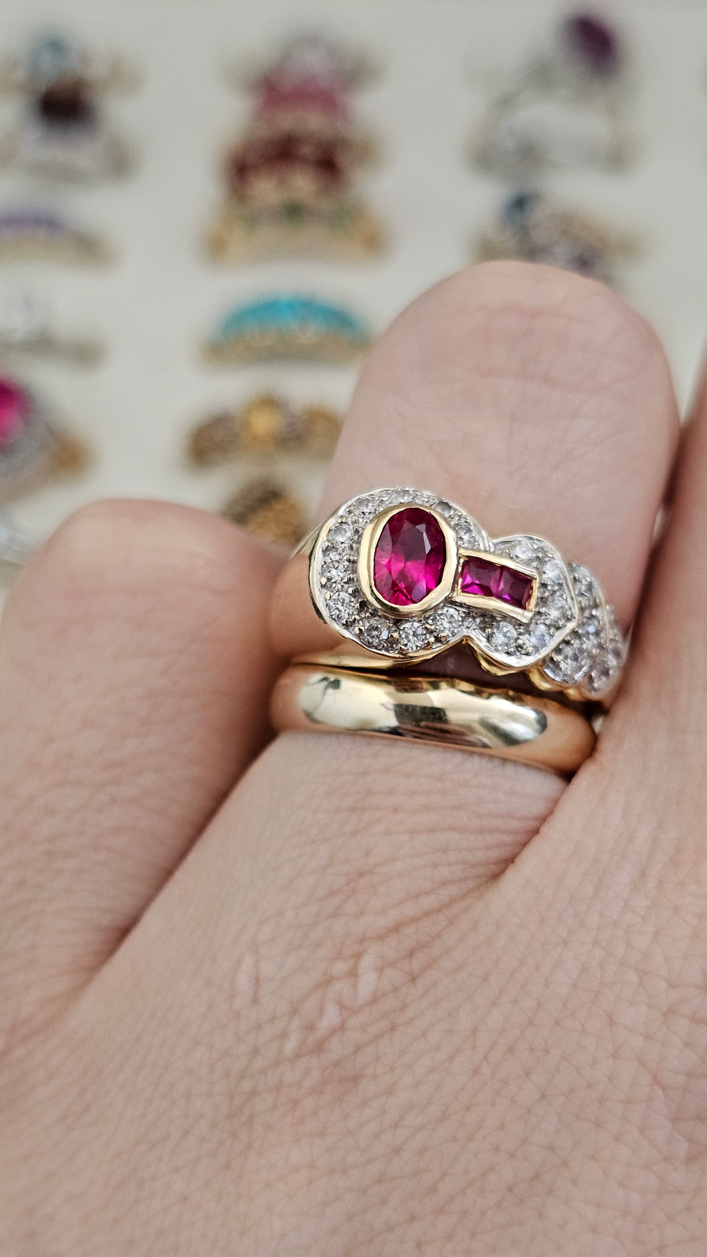Vintage 18ct Yellow Gold Natural Spinel & Ruby Dress Ring – Size P