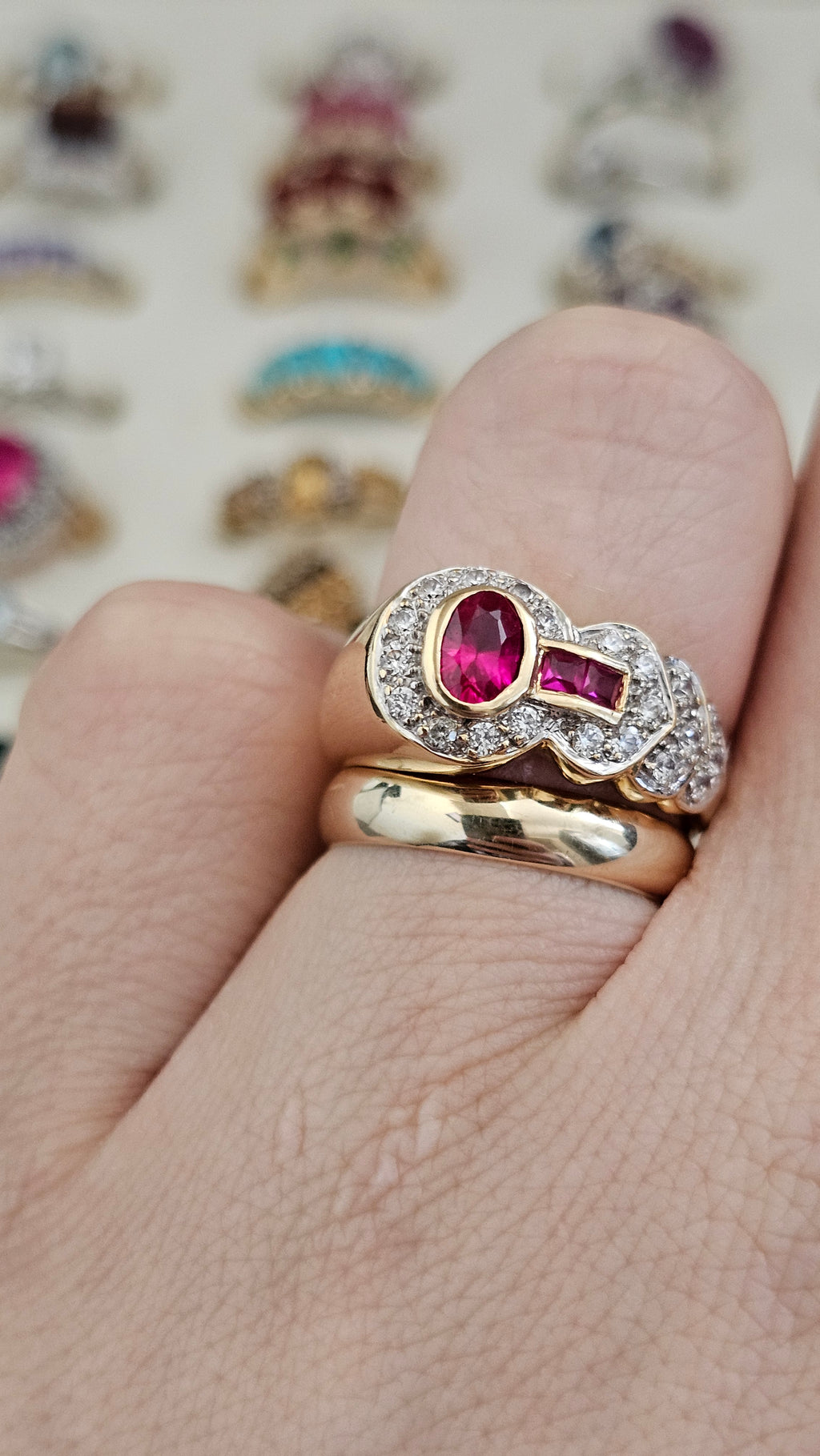 Vintage 18ct Yellow Gold Natural Spinel & Ruby Dress Ring – Size P