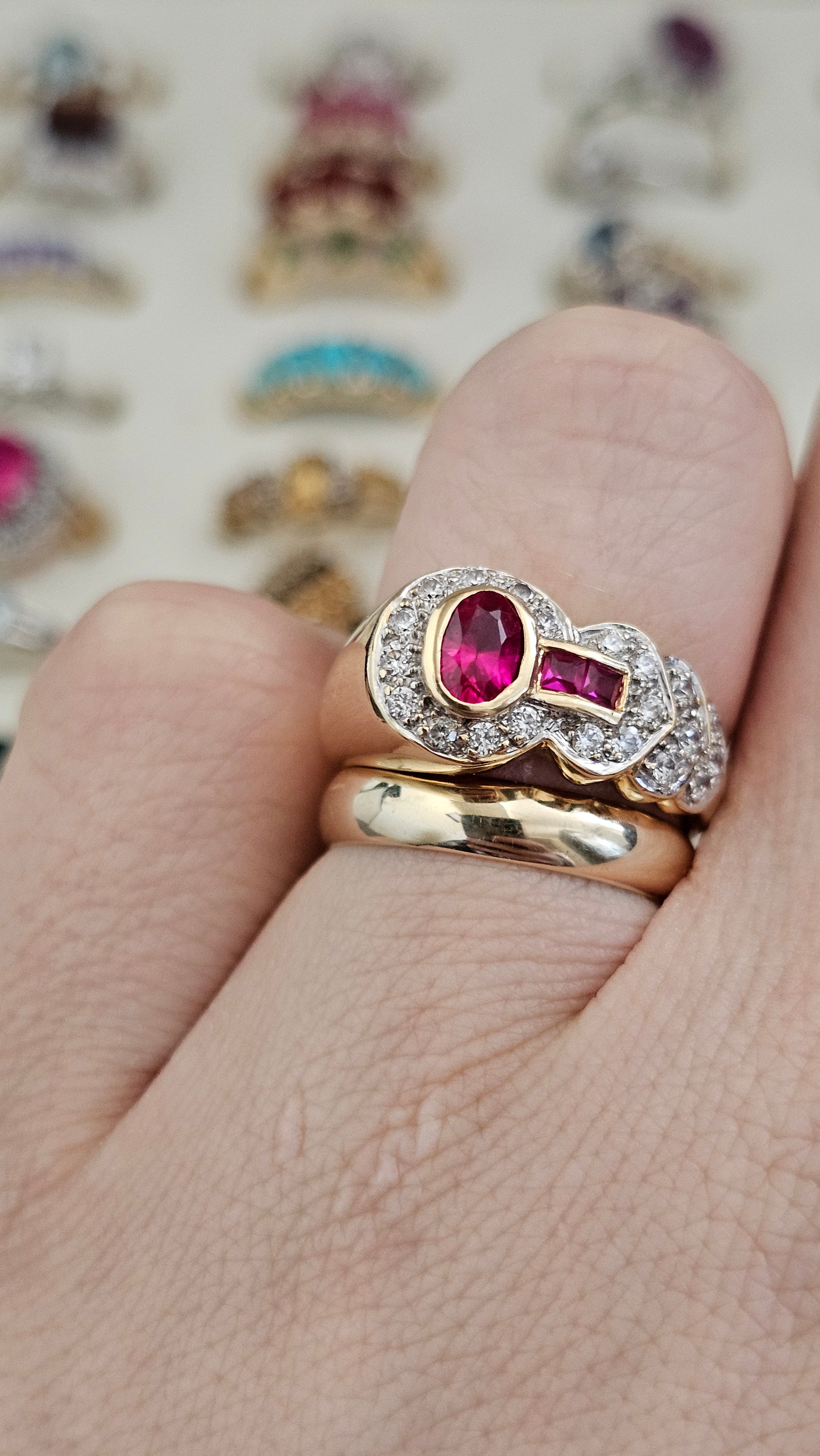 Vintage 18ct Yellow Gold Natural Spinel & Ruby Dress Ring – Size P