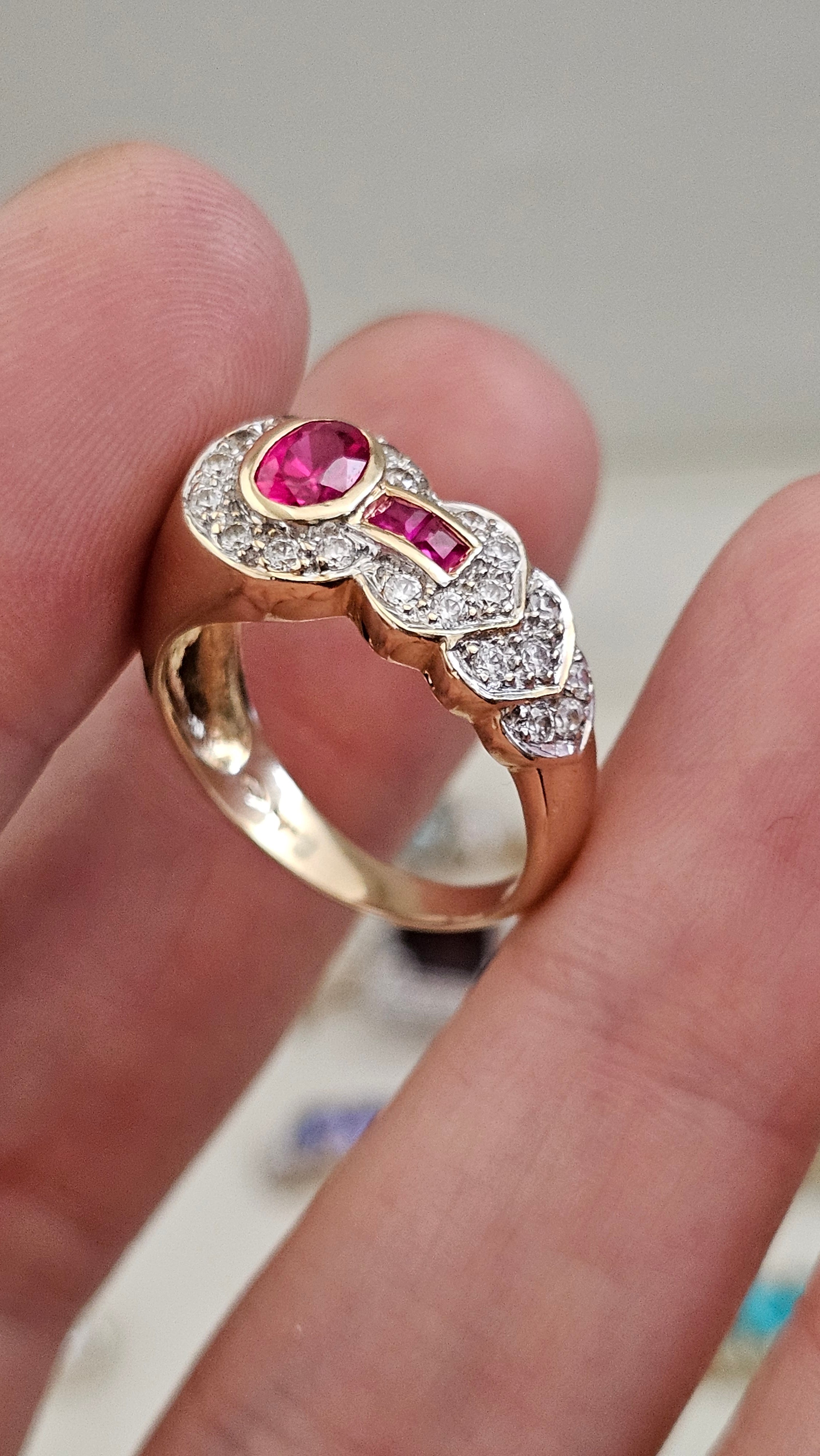 Vintage 18ct Yellow Gold Natural Spinel & Ruby Dress Ring – Size P