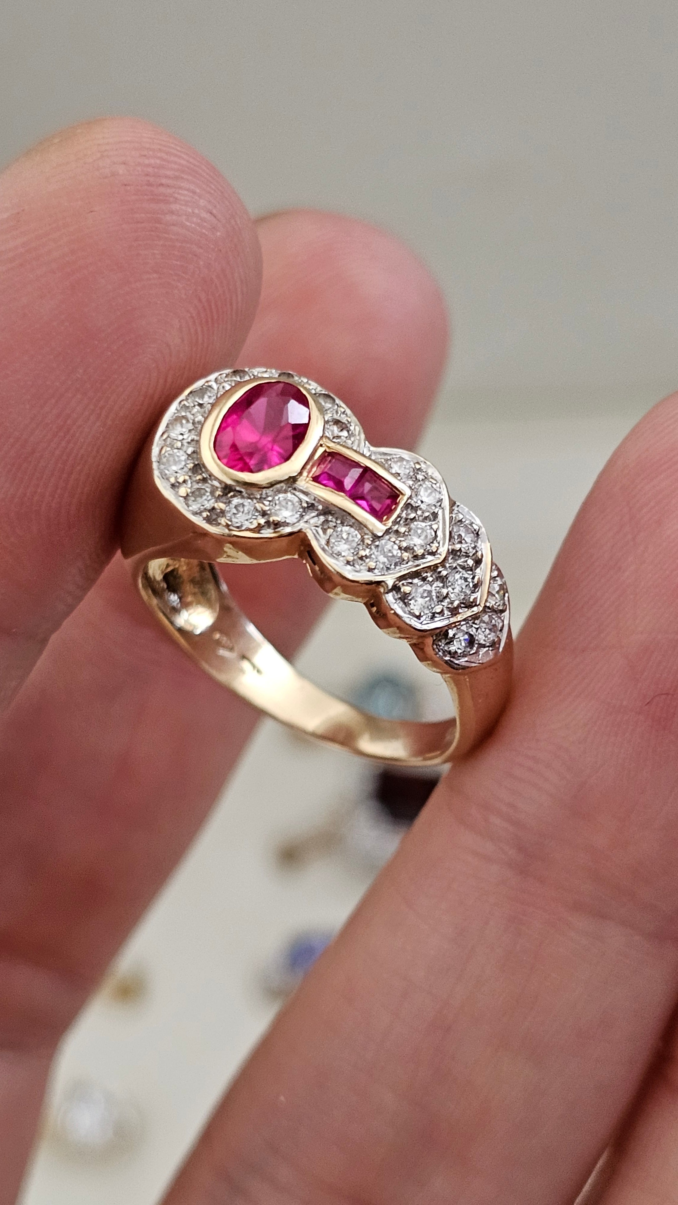 Vintage 18ct Yellow Gold Natural Spinel & Ruby Dress Ring – Size P