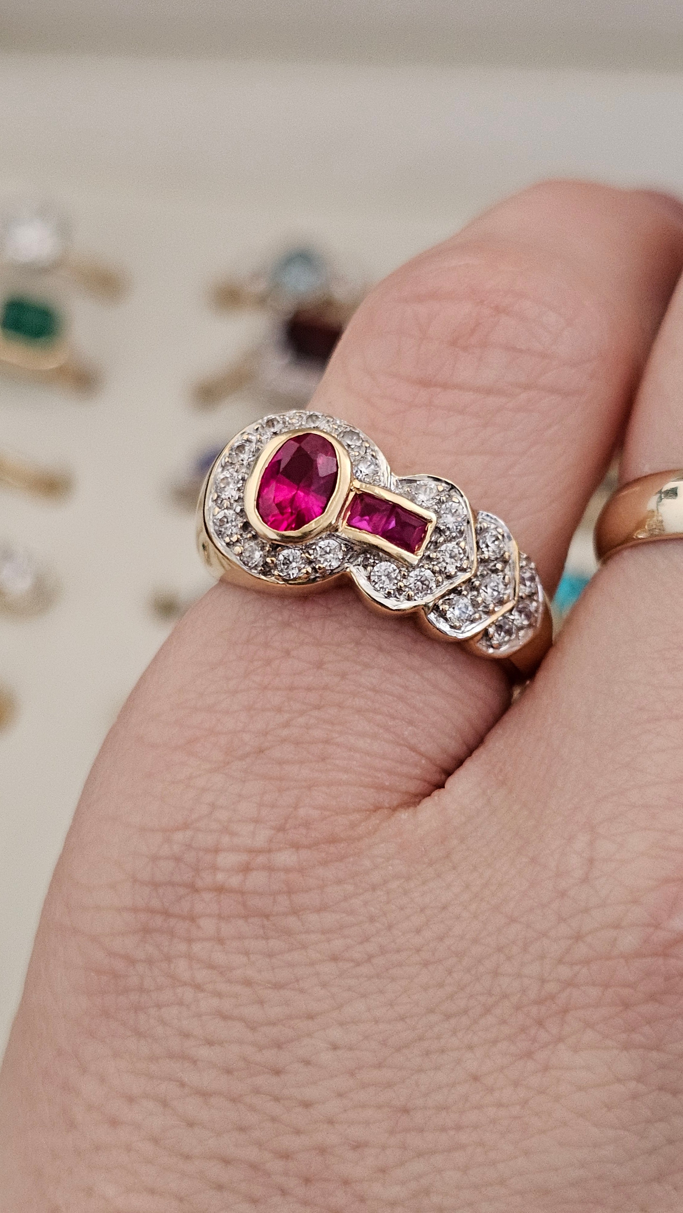 Vintage 18ct Yellow Gold Natural Spinel & Ruby Dress Ring – Size P