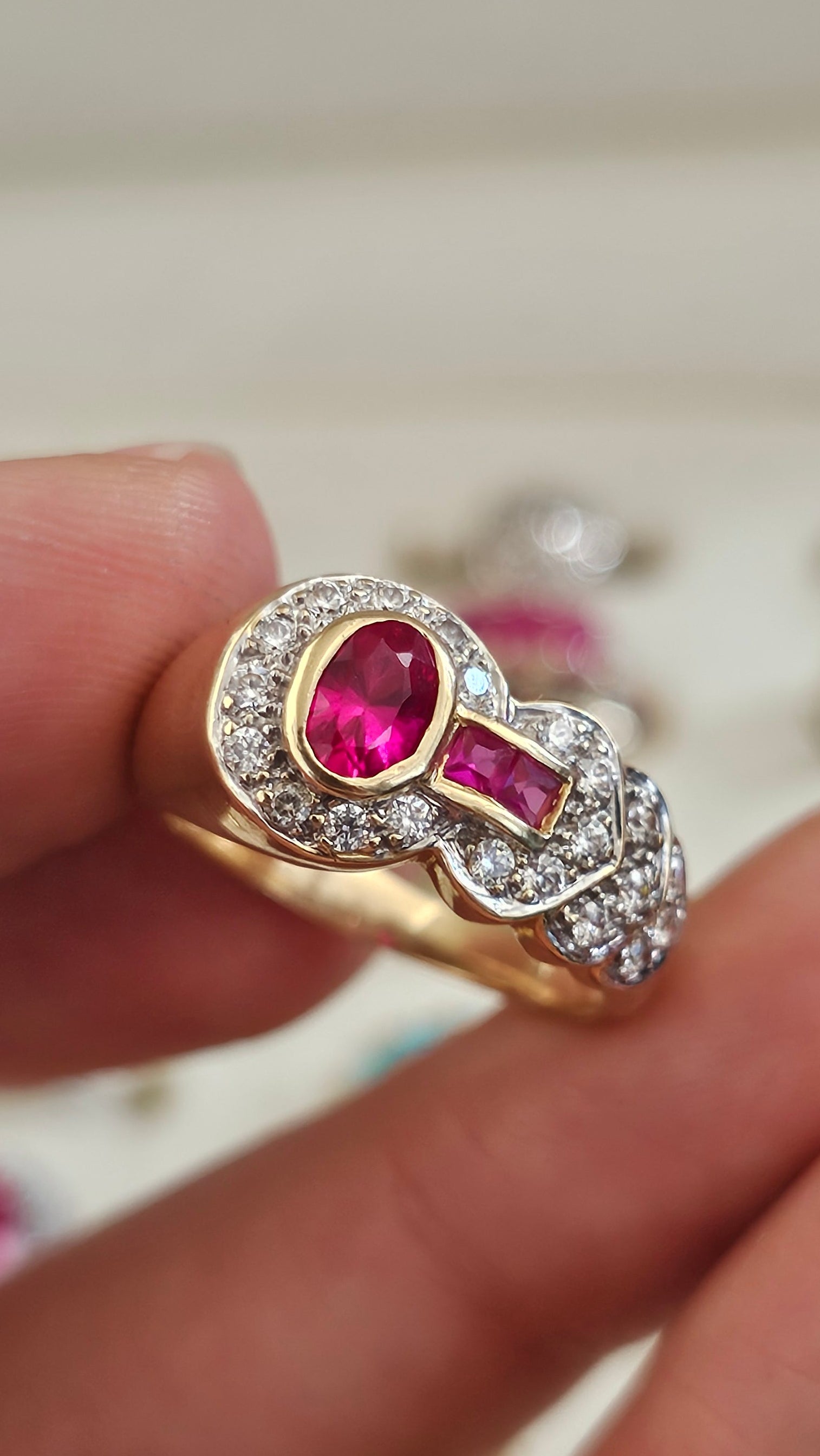Vintage 18ct Yellow Gold Natural Spinel & Ruby Dress Ring – Size P