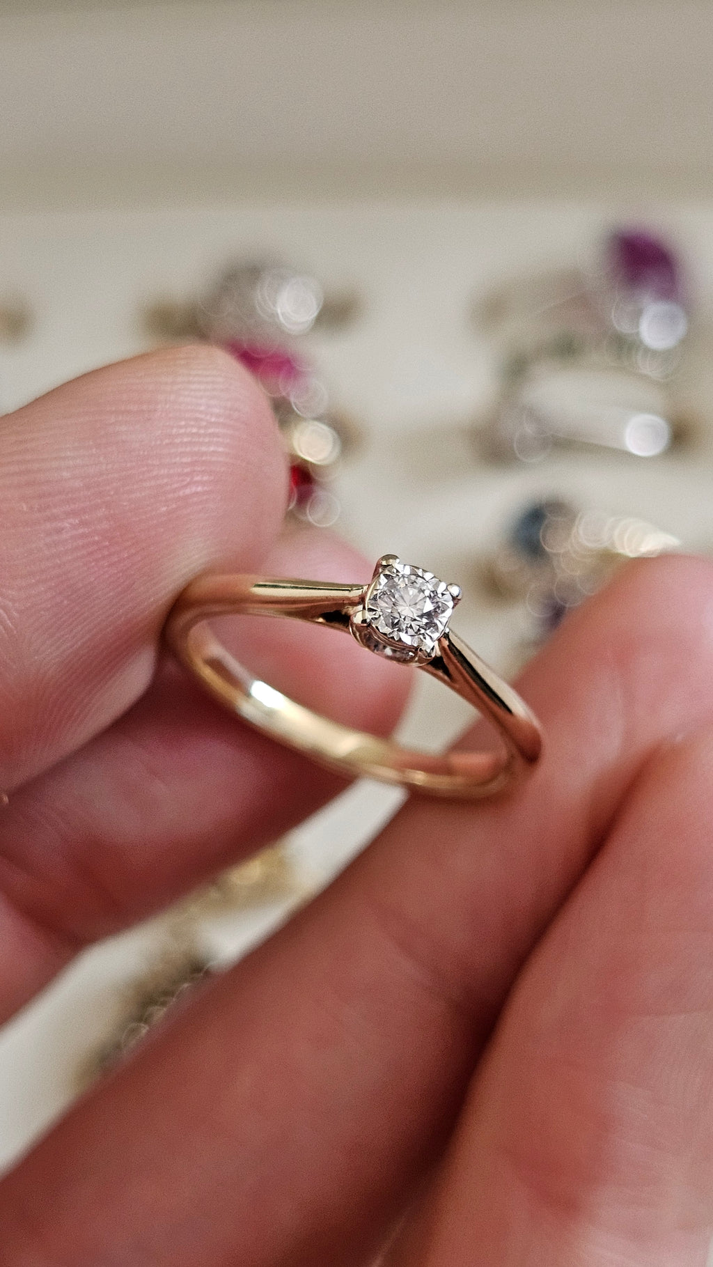 9ct Yellow Gold Natural Diamond Solitaire Ring 0.15ct, Illusion Set,- Size L 1/2