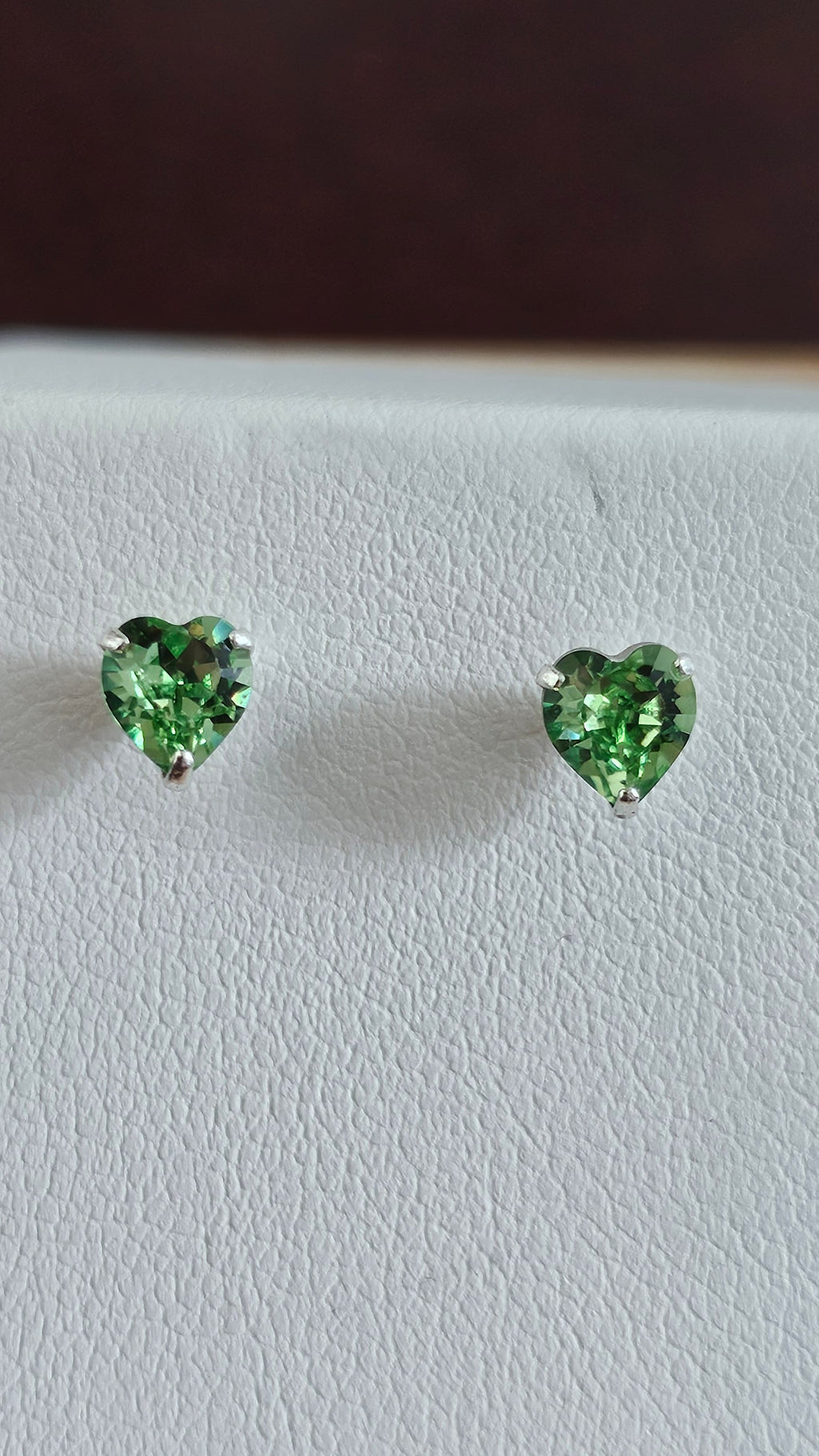 925 Sterling Silver Green Heart Rhinestone Stud Earrings