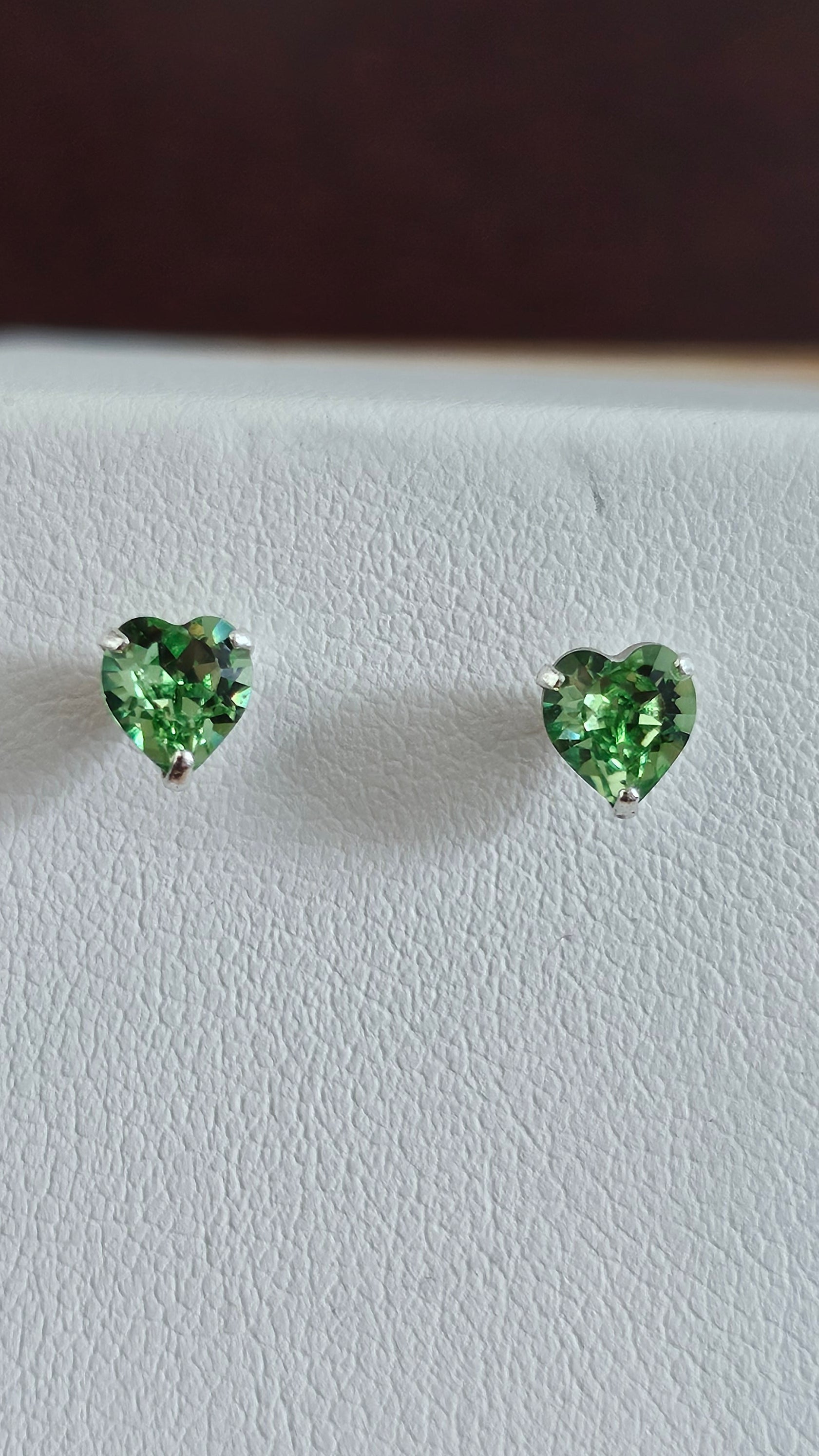 925 Sterling Silver Green Heart Rhinestone Stud Earrings
