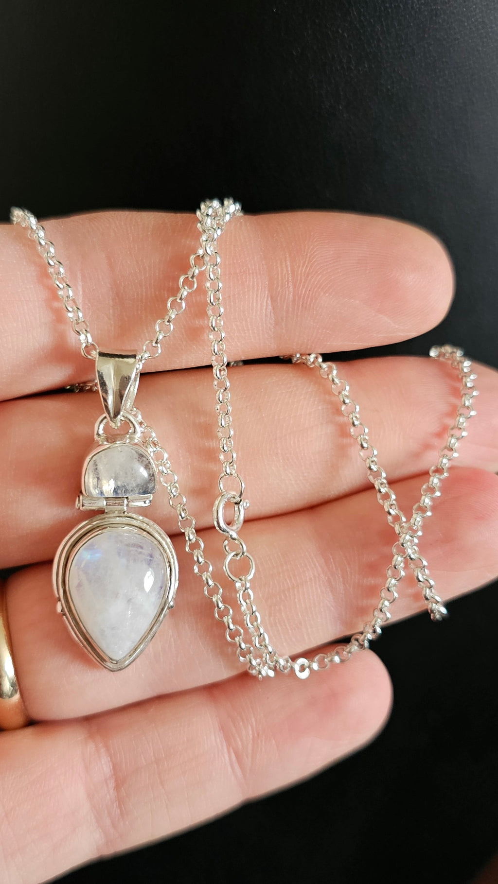 Vintage 925 Sterling Silver Double Moonstone Teardrop Pendant Necklace - 18"