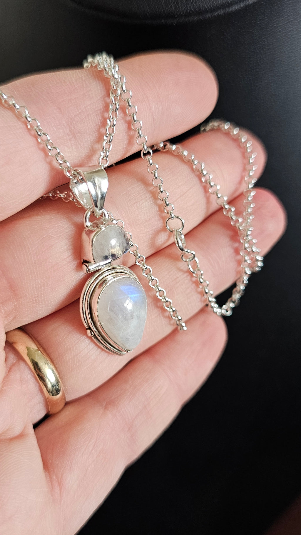 Vintage 925 Sterling Silver Double Moonstone Teardrop Pendant Necklace - 18"
