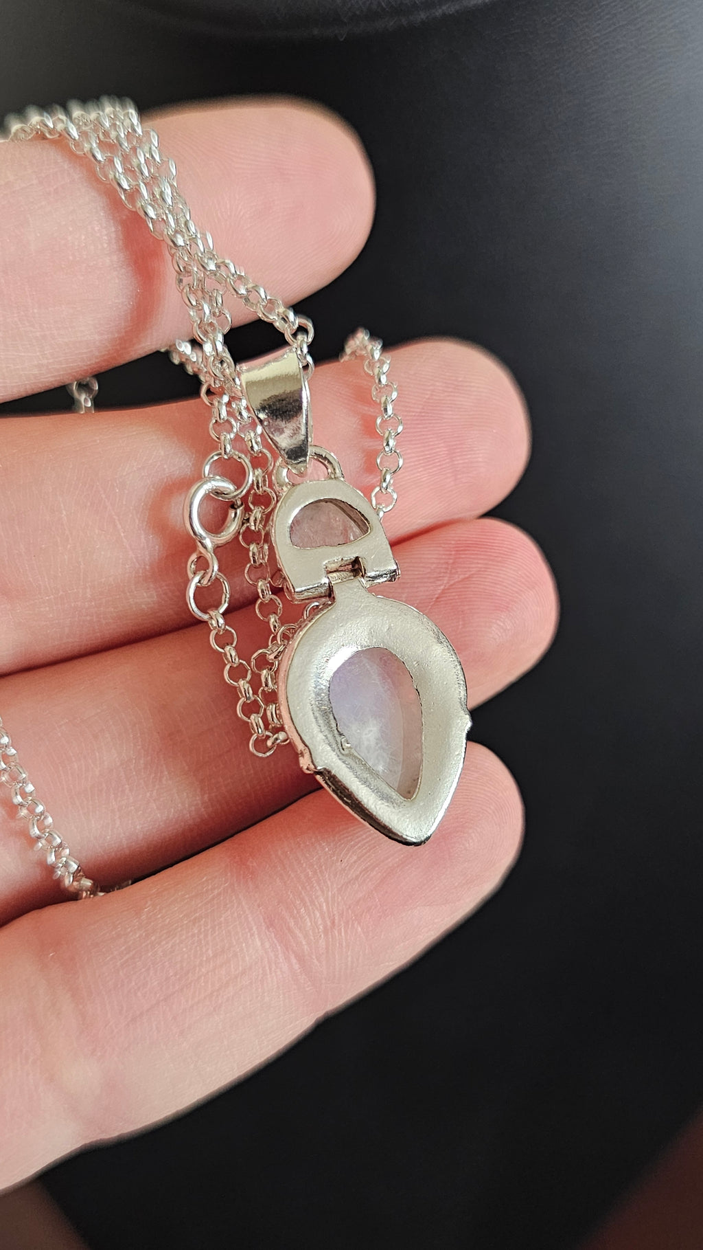 Vintage 925 Sterling Silver Double Moonstone Teardrop Pendant Necklace - 18"