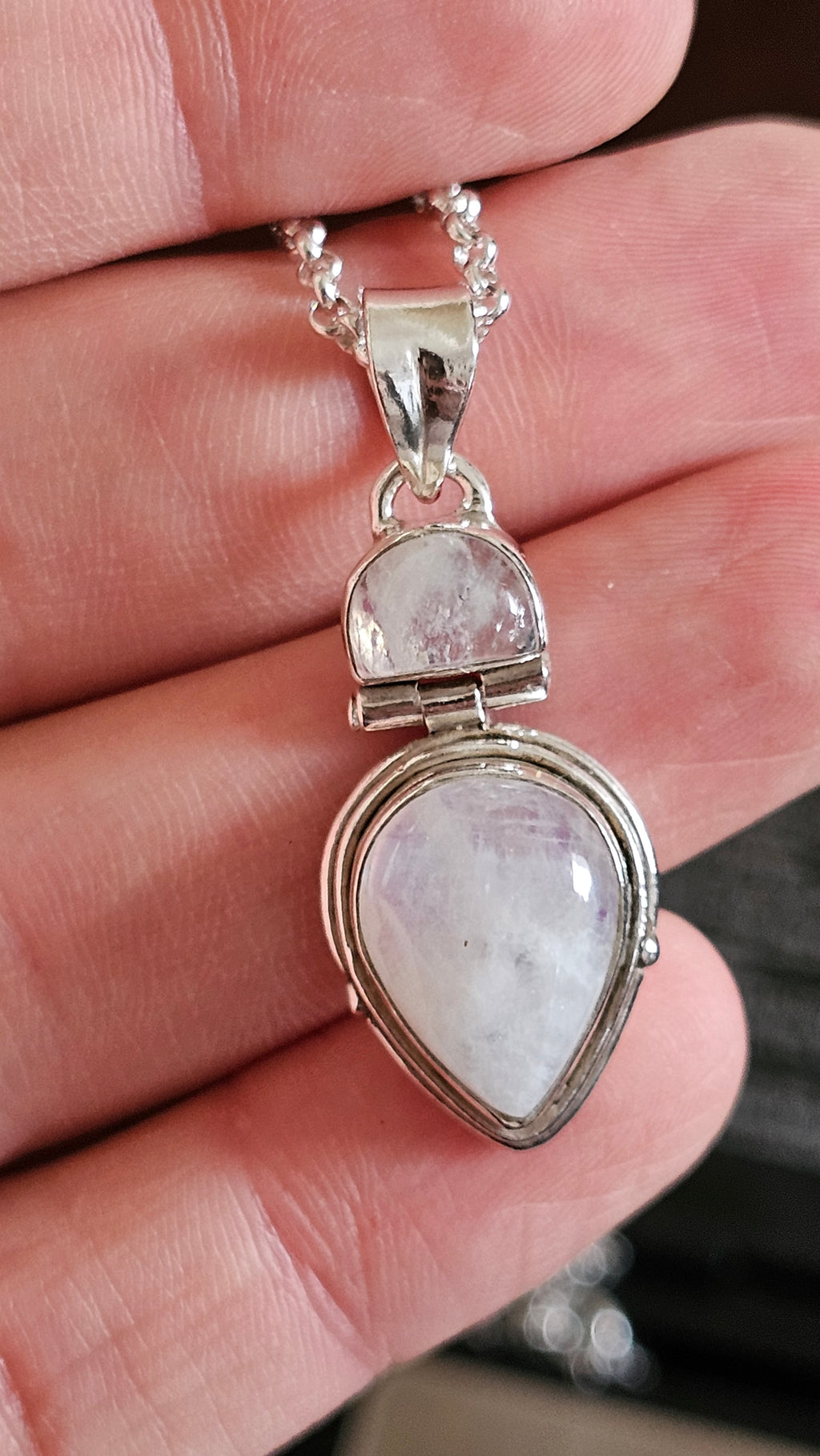 Vintage 925 Sterling Silver Double Moonstone Teardrop Pendant Necklace - 18"