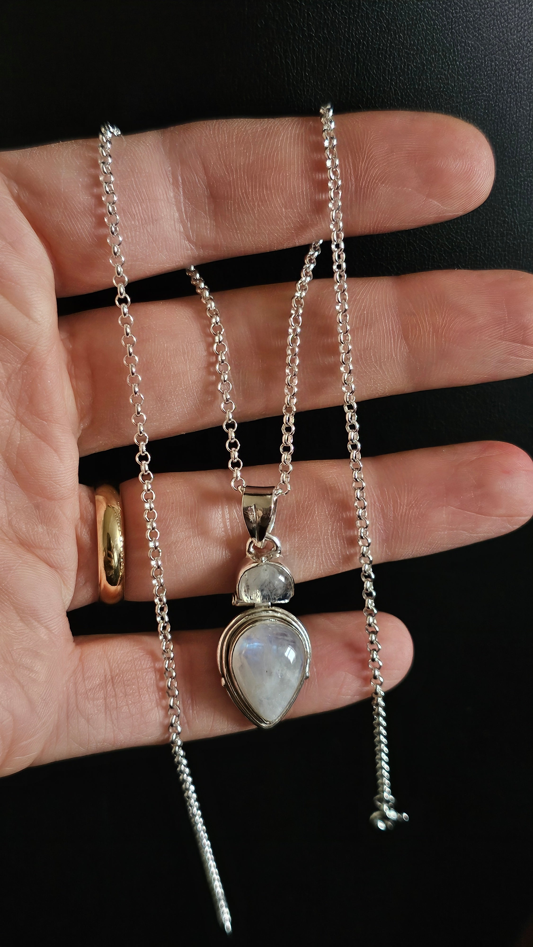 Vintage 925 Sterling Silver Double Moonstone Teardrop Pendant Necklace - 18"