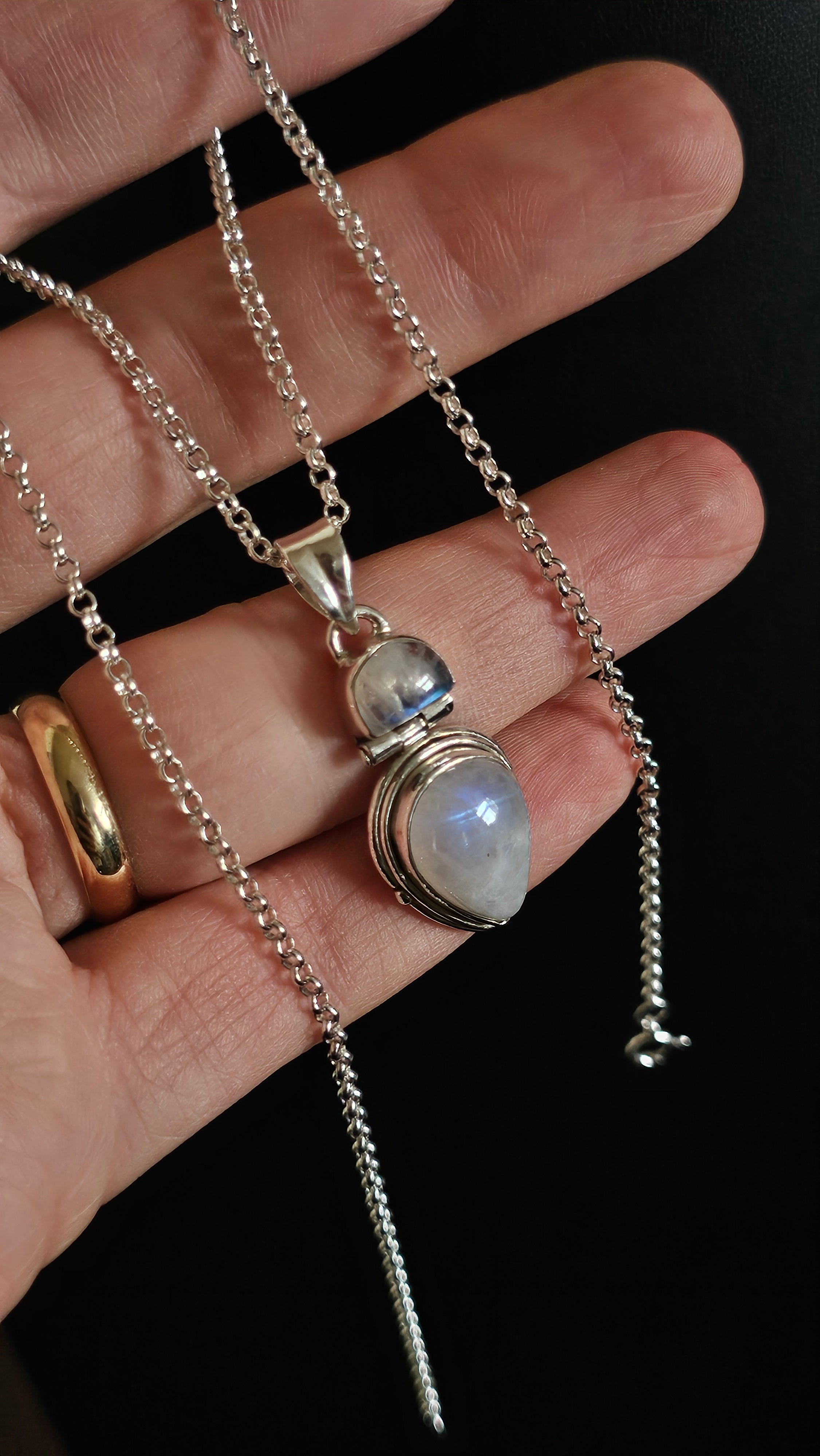 Vintage 925 Sterling Silver Double Moonstone Teardrop Pendant Necklace - 18"