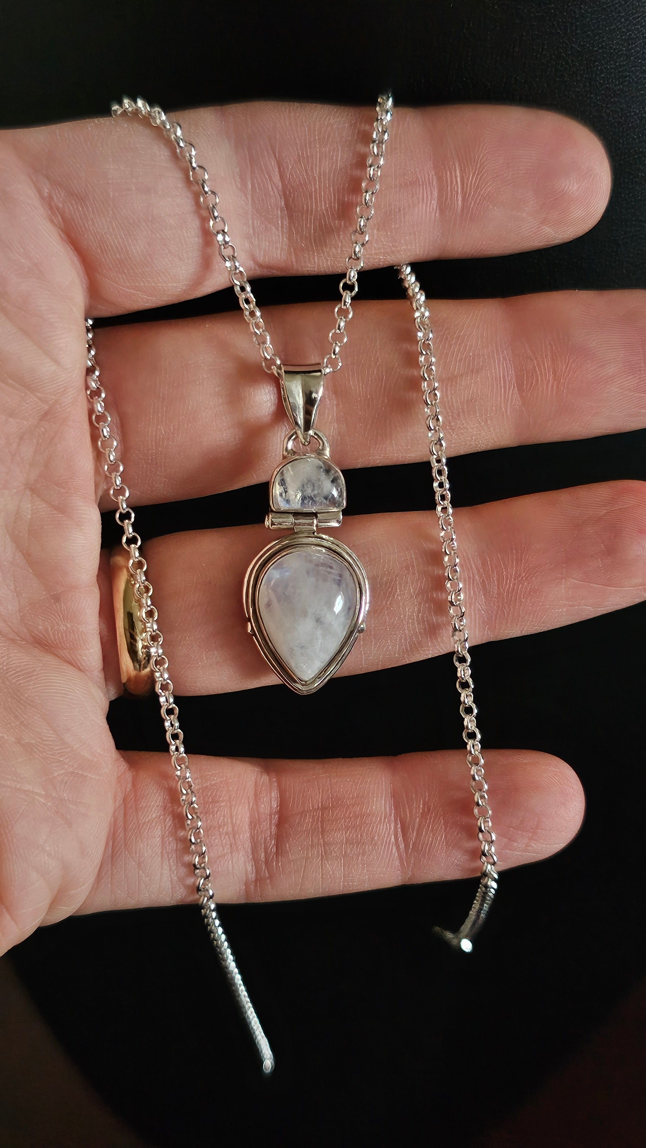 Vintage 925 Sterling Silver Double Moonstone Teardrop Pendant Necklace - 18"