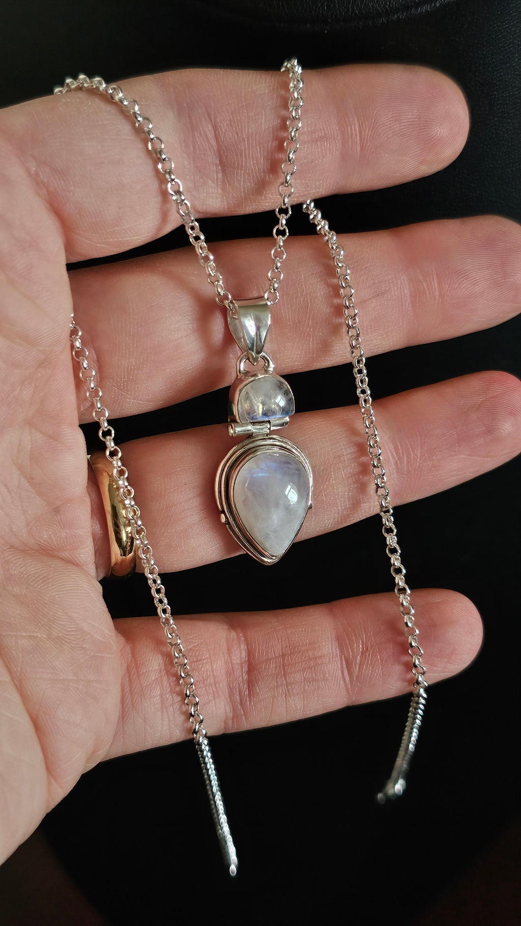 Vintage 925 Sterling Silver Double Moonstone Teardrop Pendant Necklace - 18"