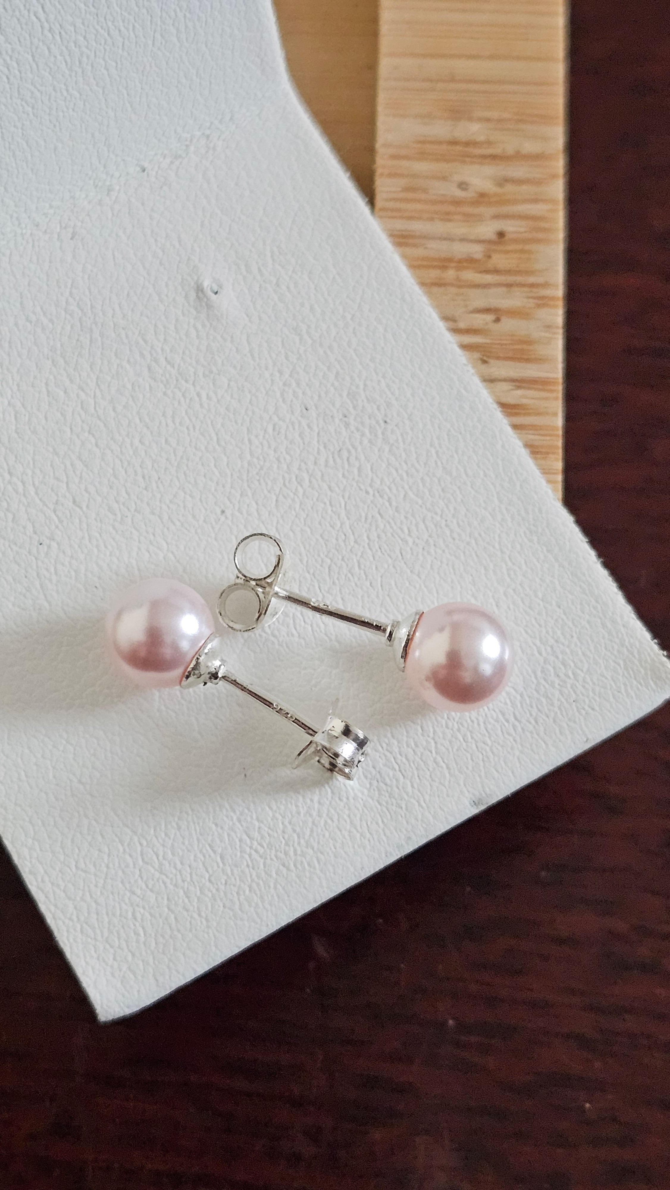 Elegant 925 Sterling Silver Plush Pink Pearl Stud Earrings, 6mm