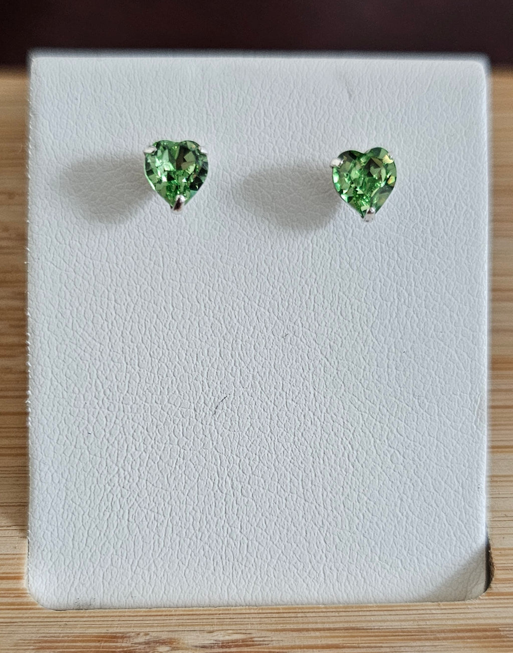 925 Sterling Silver Green Heart Rhinestone Stud Earrings