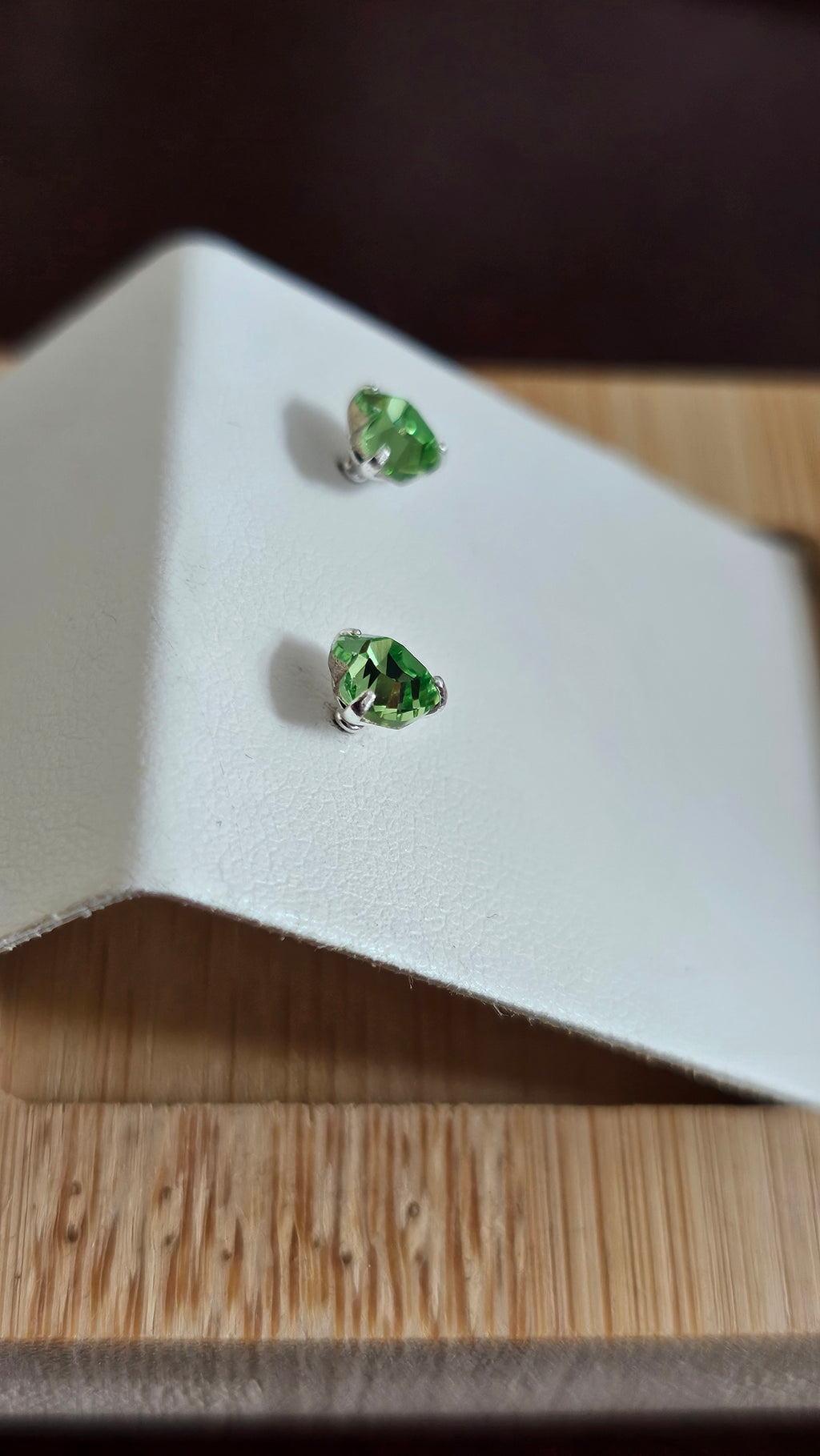 925 Sterling Silver Green Heart Rhinestone Stud Earrings