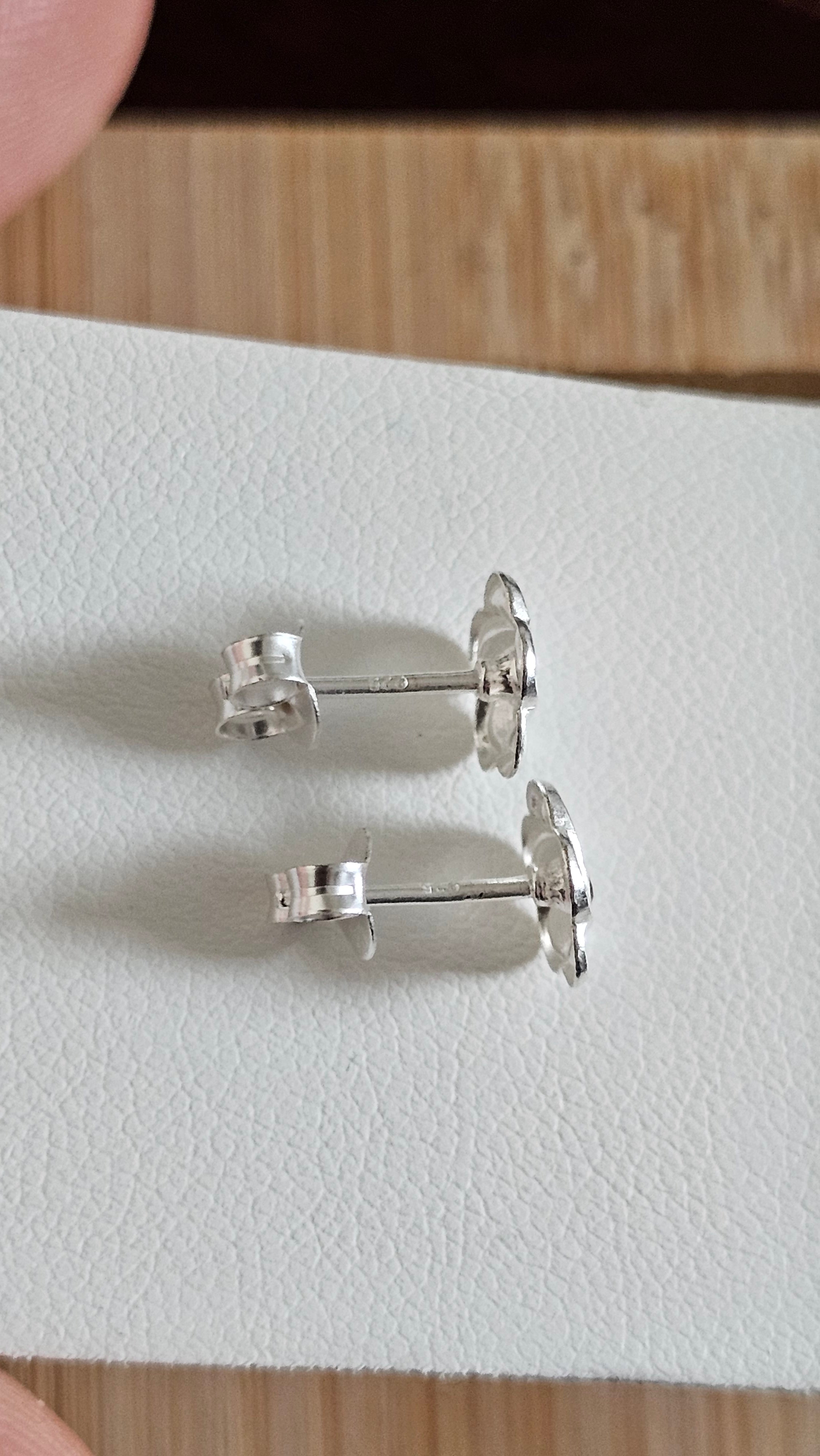Elegant 925 Sterling Silver Red Stone Floral Stud Earrings