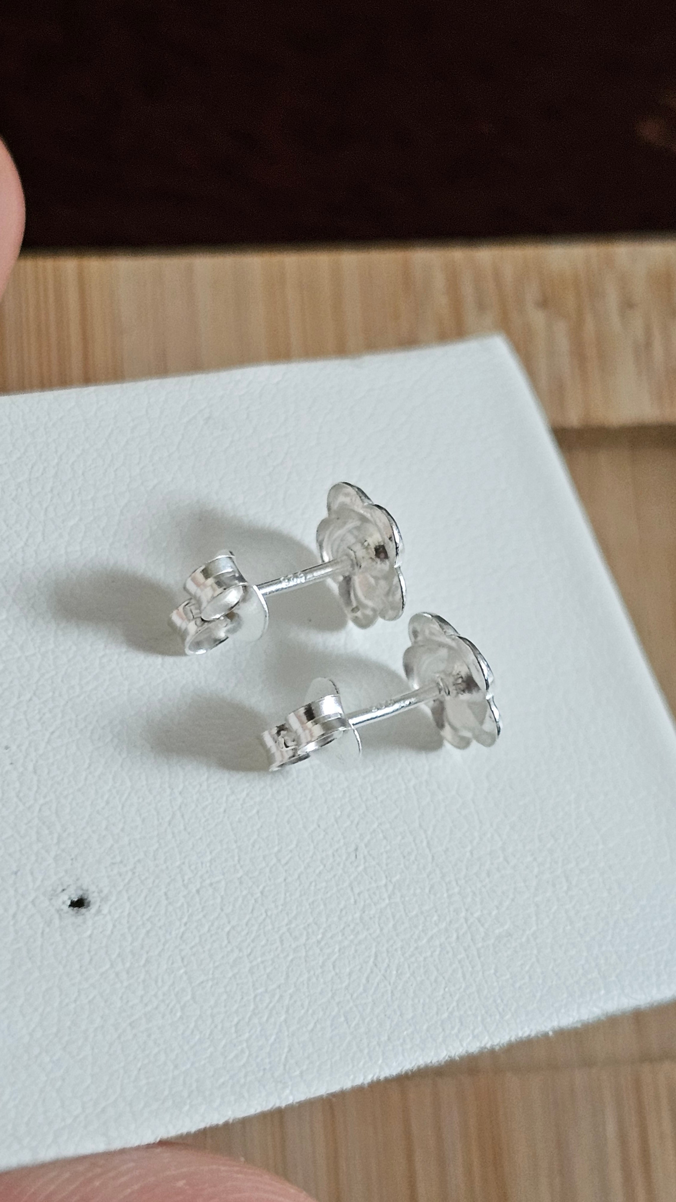 Elegant 925 Sterling Silver Red Stone Floral Stud Earrings