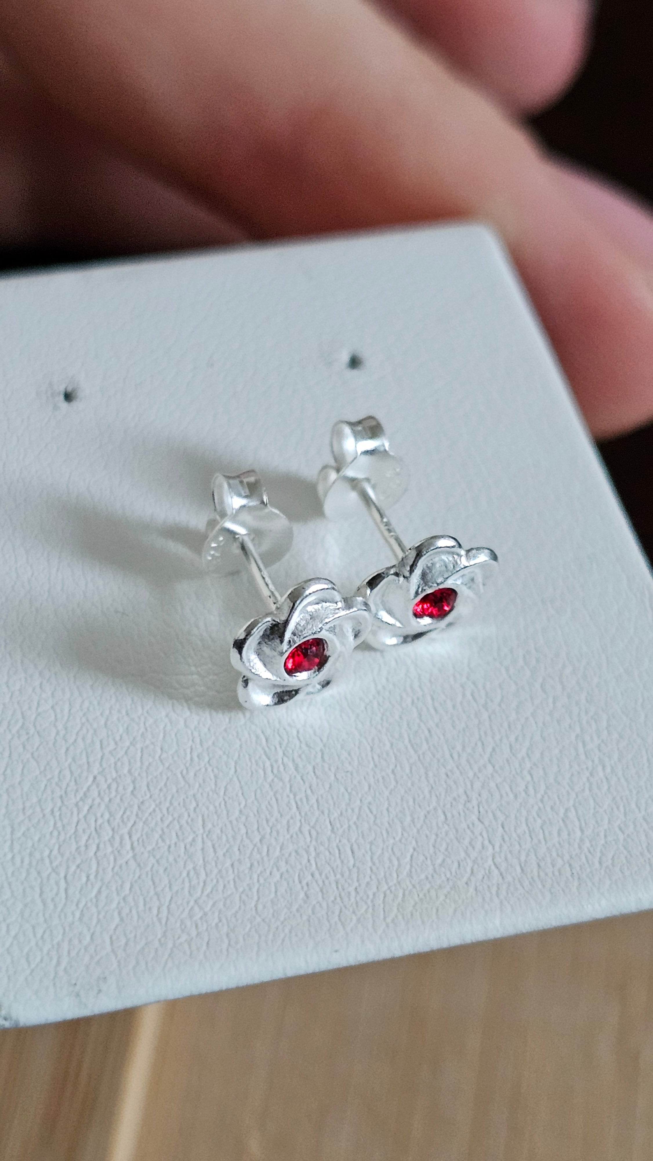 Elegant 925 Sterling Silver Red Stone Floral Stud Earrings