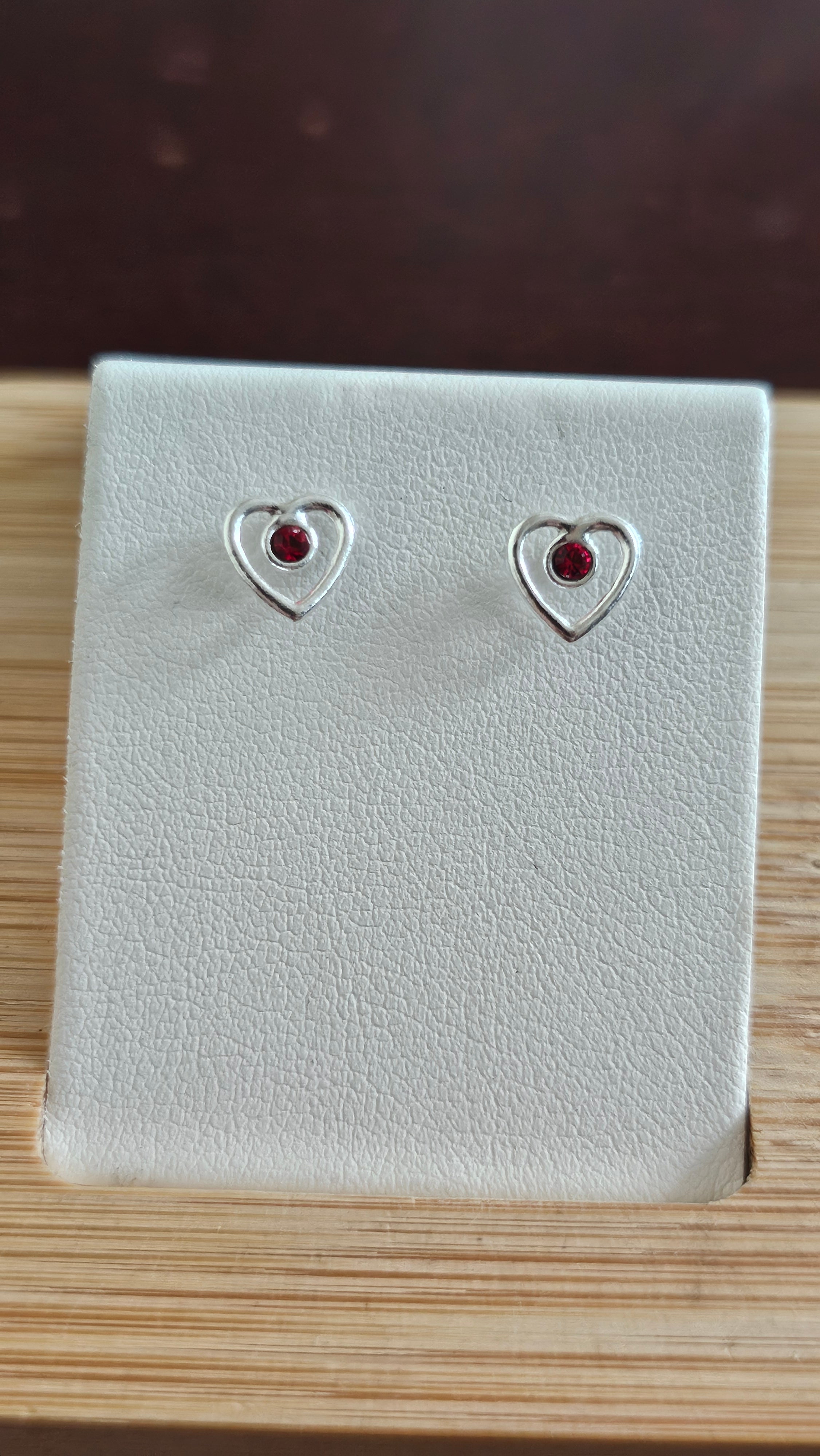 925 Sterling Silver Open Heart Dainty Stud Earrings with Red Stone