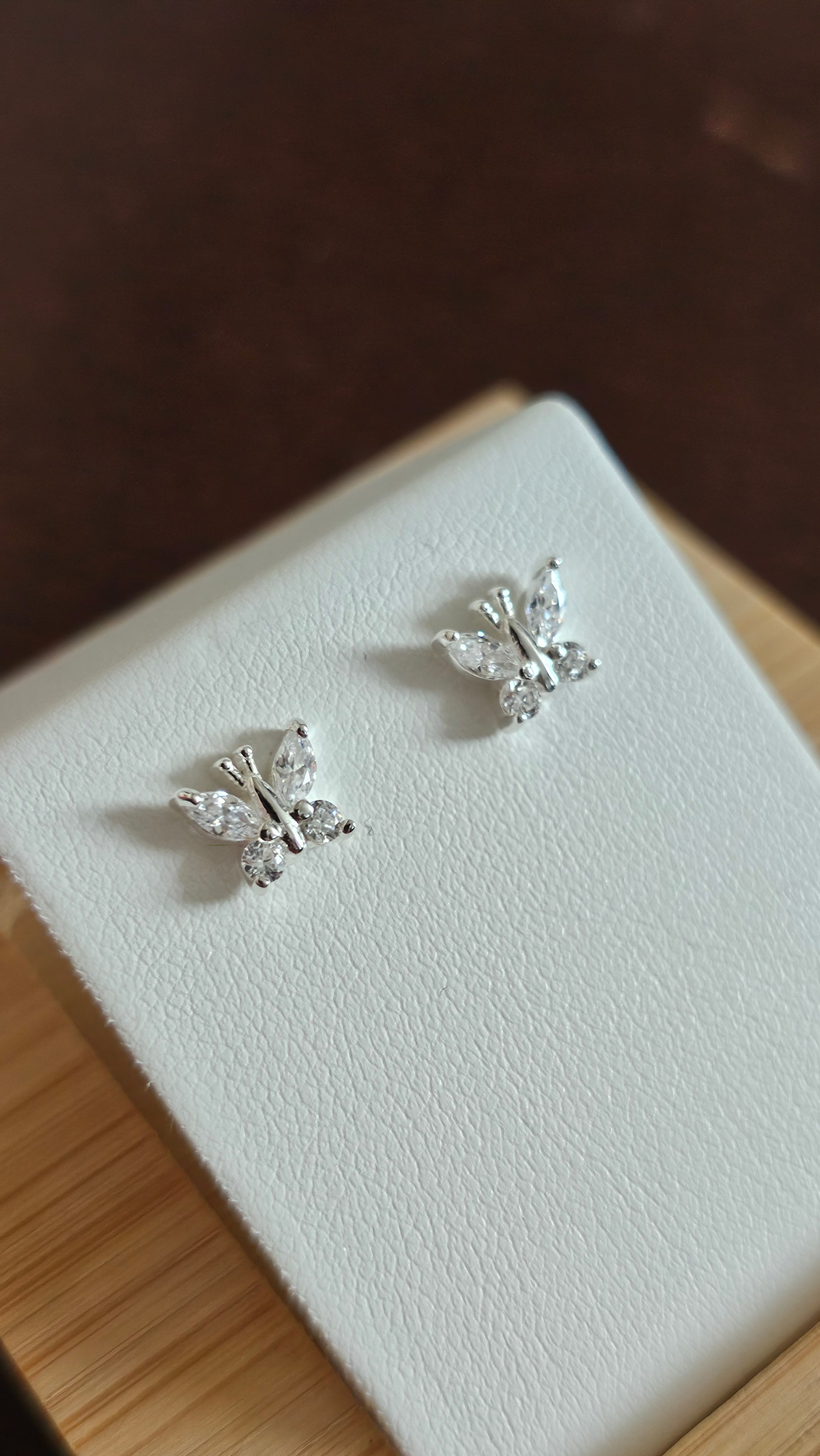 Dainty 925 Sterling Silver Clear CZ Butterfly Stud Earrings