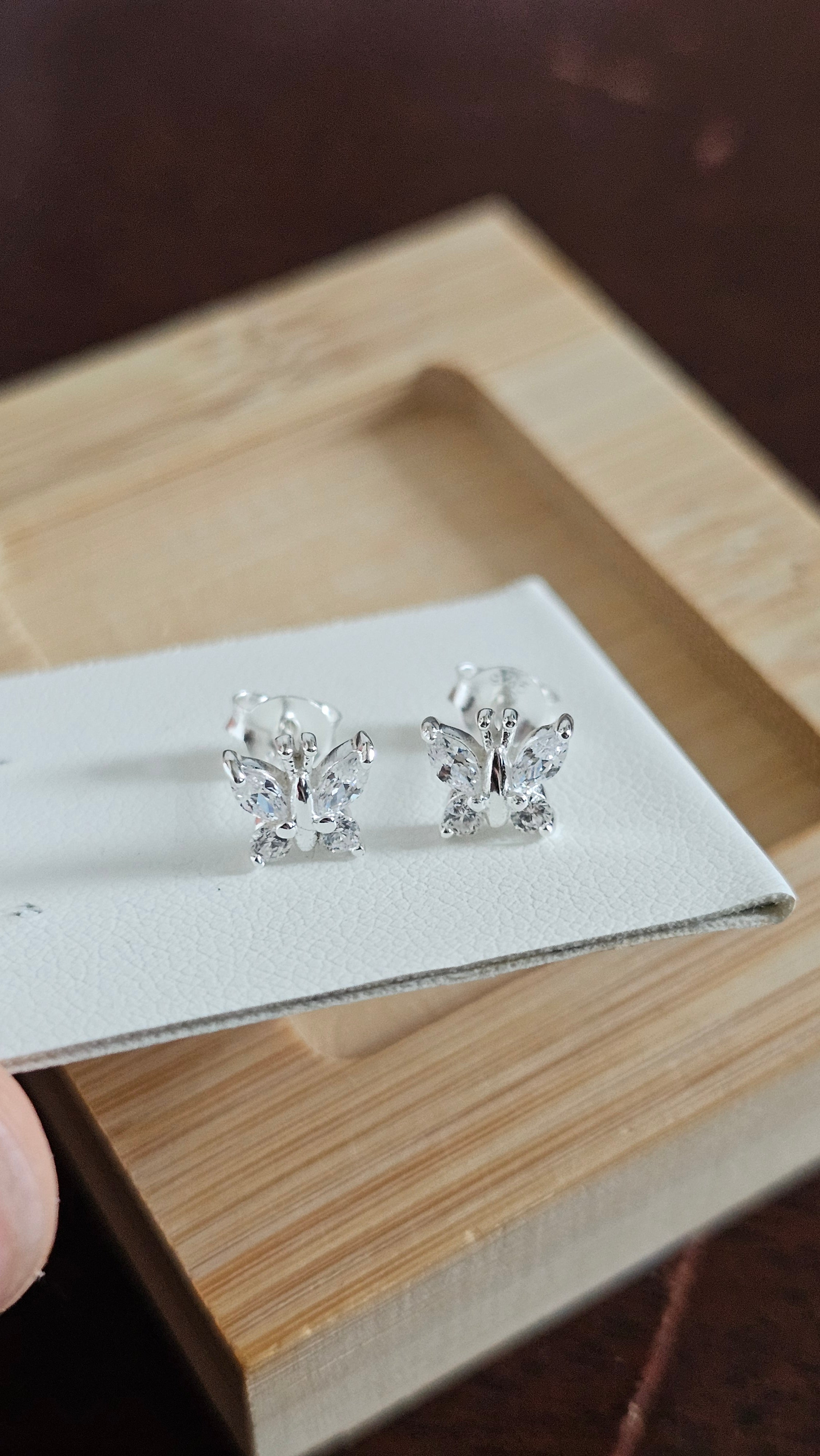 Dainty 925 Sterling Silver Clear CZ Butterfly Stud Earrings