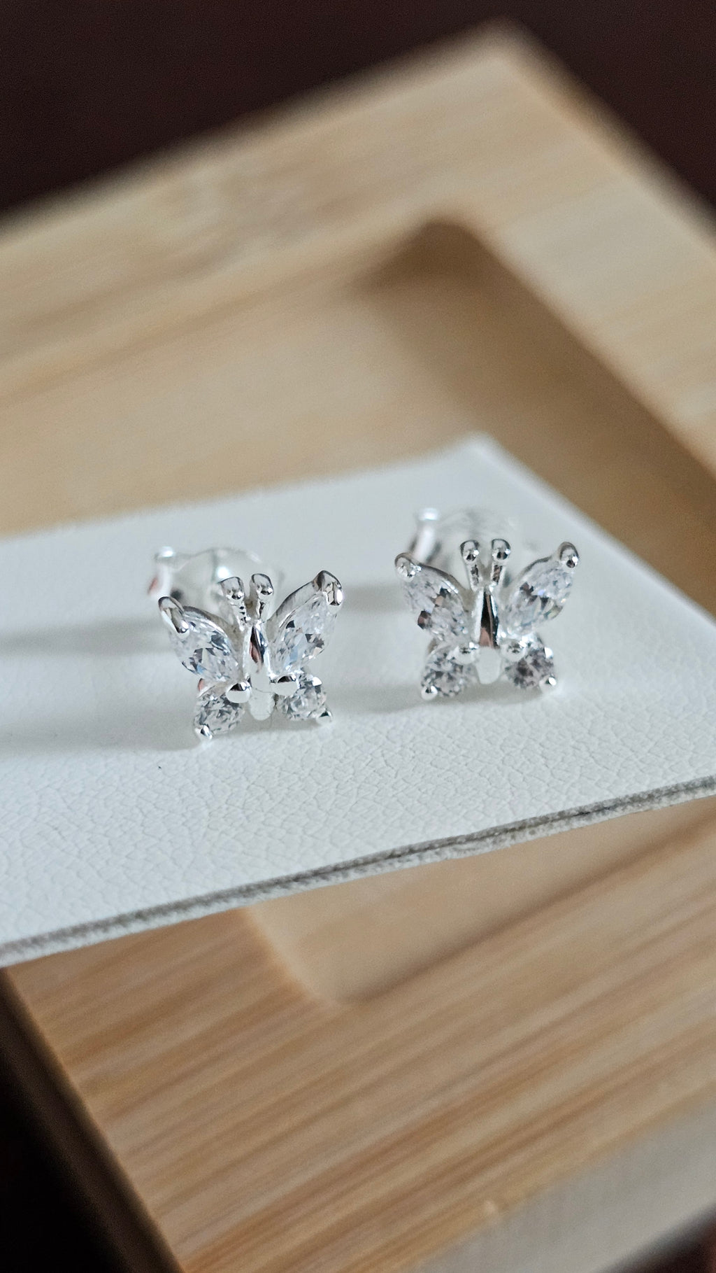 Dainty 925 Sterling Silver Clear CZ Butterfly Stud Earrings