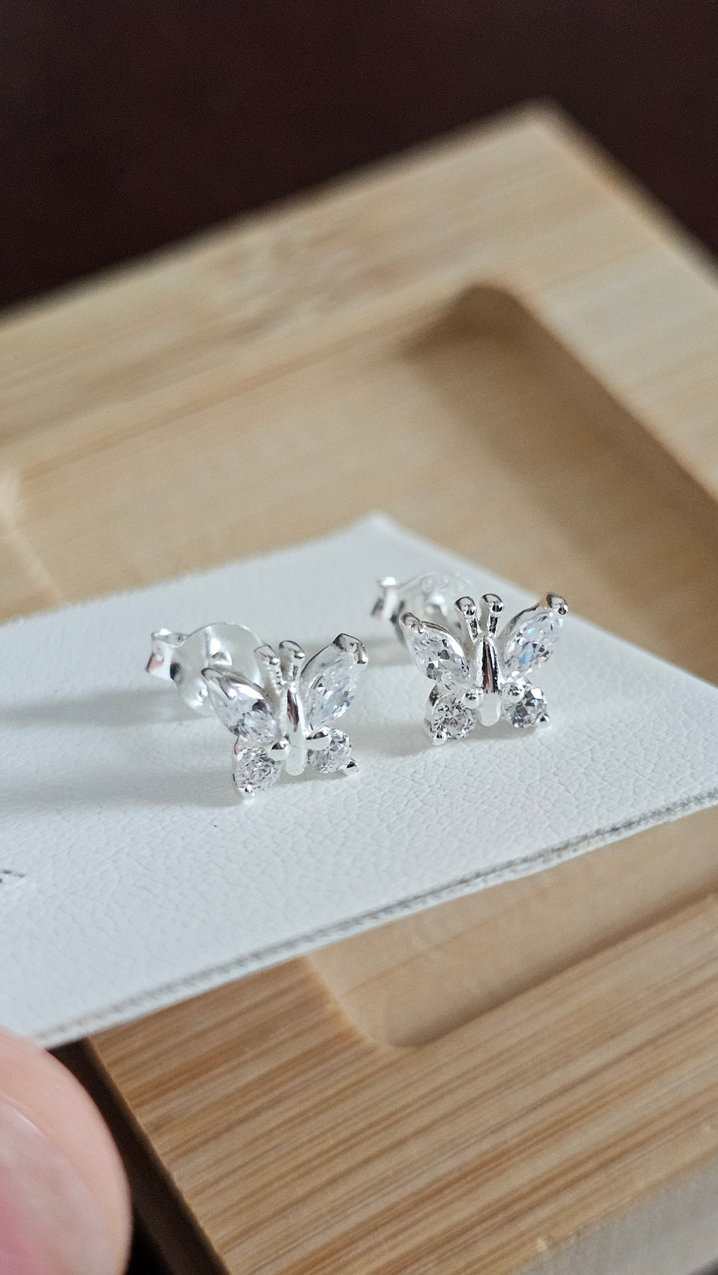 Dainty 925 Sterling Silver Clear CZ Butterfly Stud Earrings