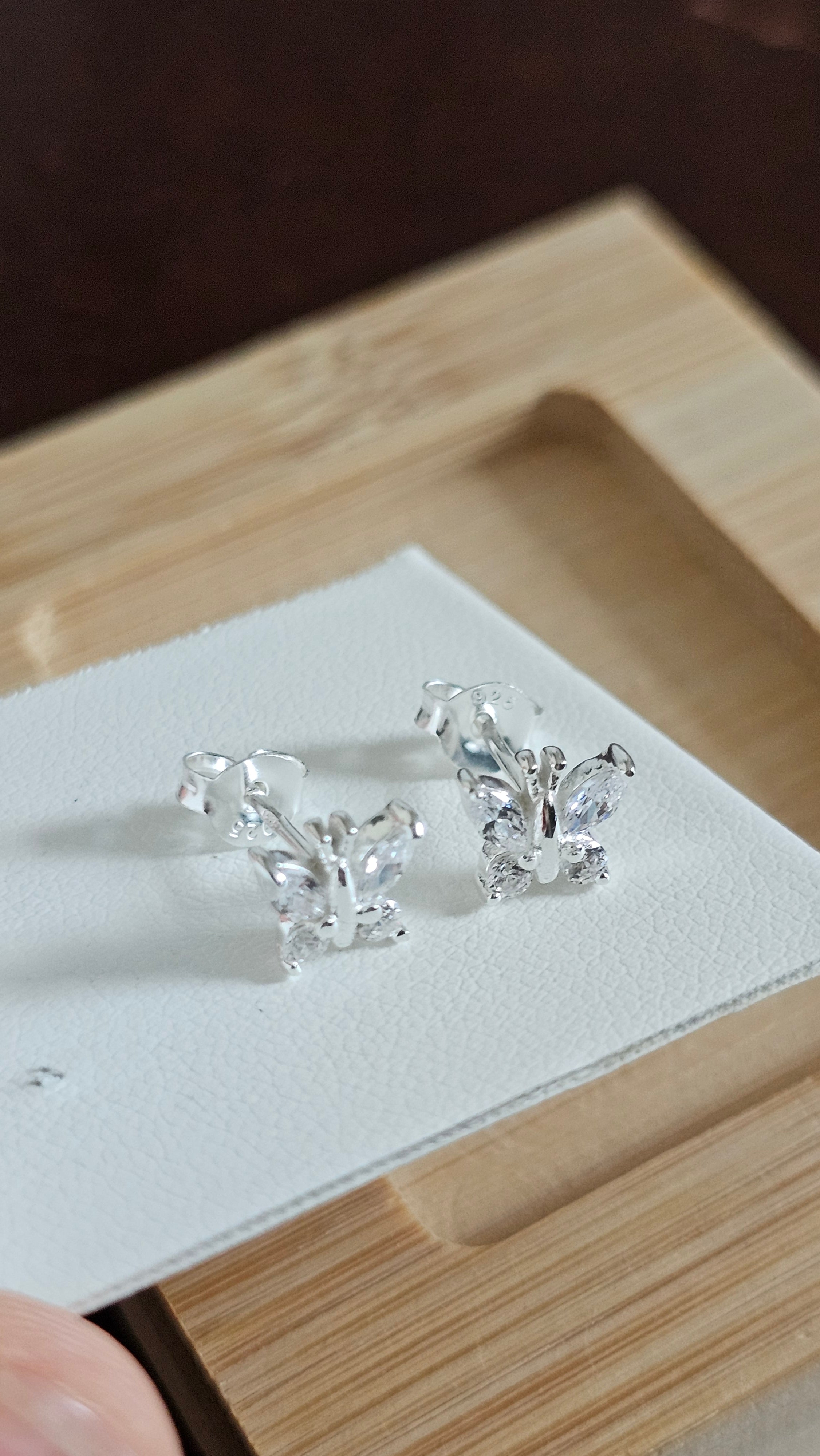 Dainty 925 Sterling Silver Clear CZ Butterfly Stud Earrings