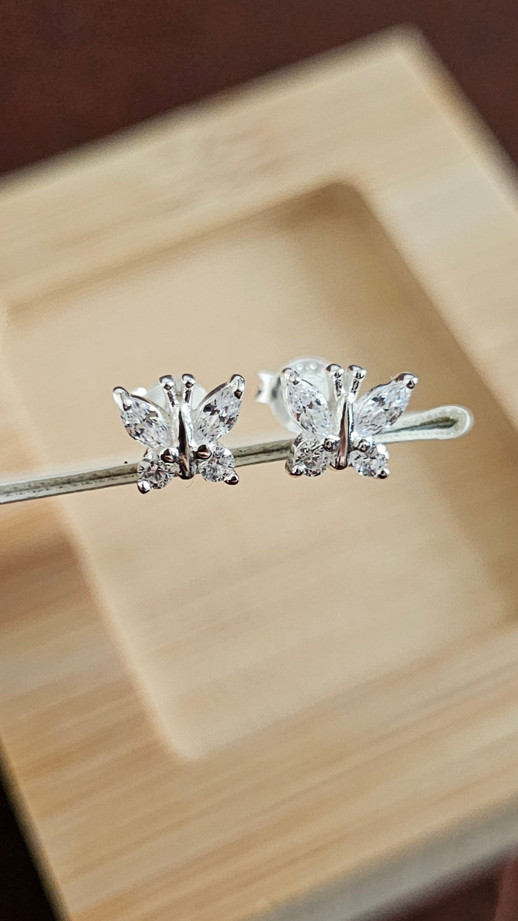 Dainty 925 Sterling Silver Clear CZ Butterfly Stud Earrings